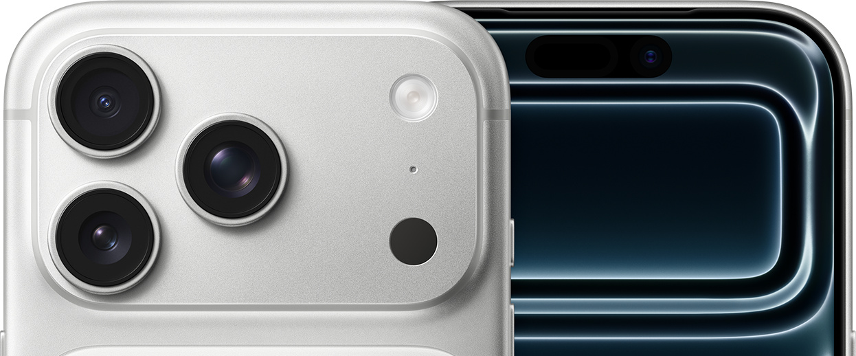 Apple iPhone 17 Pro in Silver showing the 6.3-inch display and triple 48MP Fusion camera system — view 3