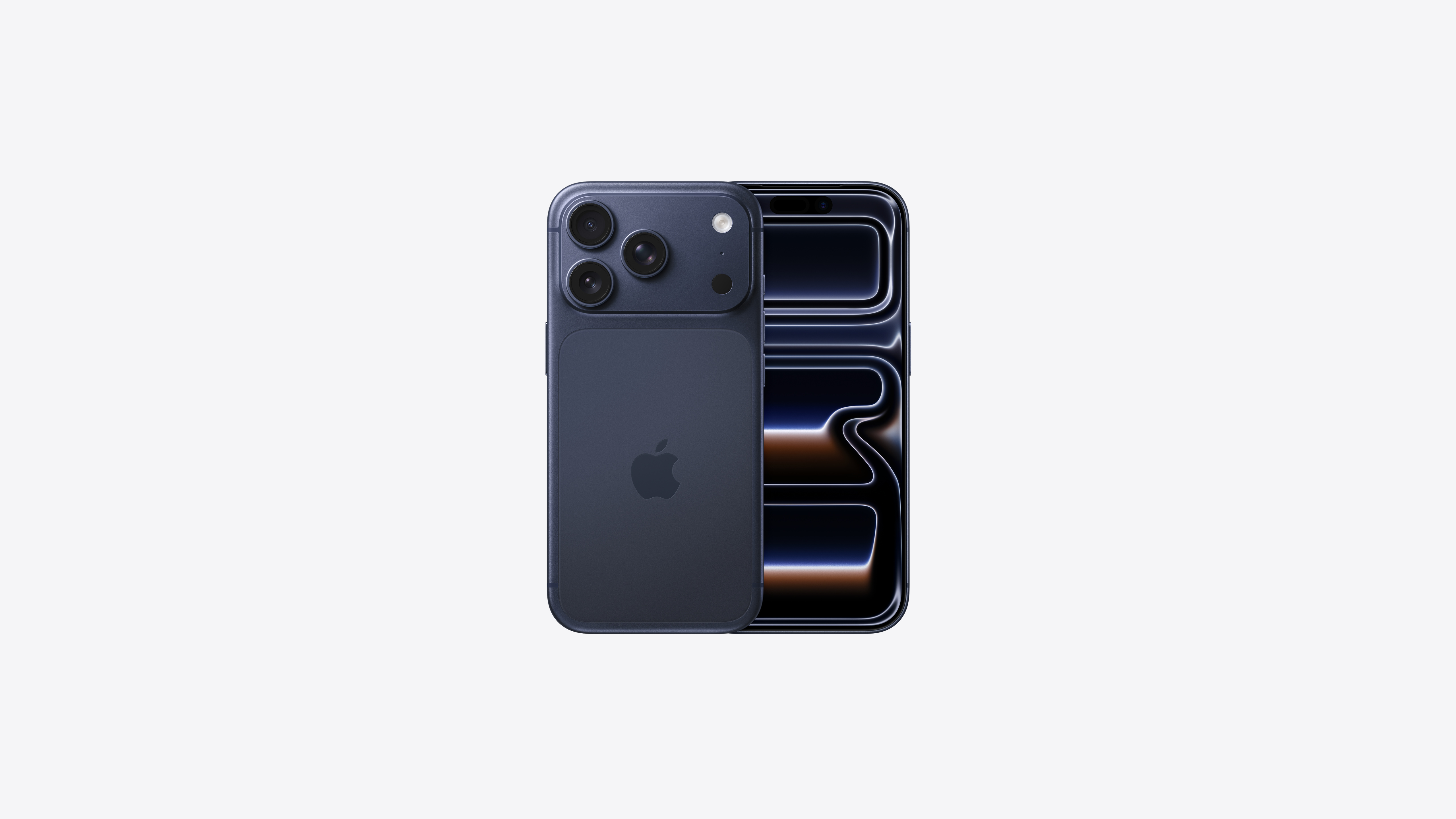 Apple iPhone 17 Pro in Deep Blue showing the 6.3-inch display and triple 48MP Fusion camera system — view 5