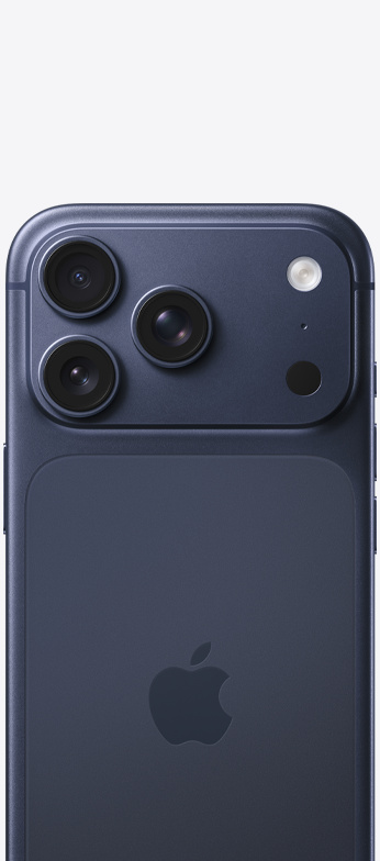 Apple iPhone 17 Pro in Deep Blue showing the 6.3-inch display and triple 48MP Fusion camera system — view 4
