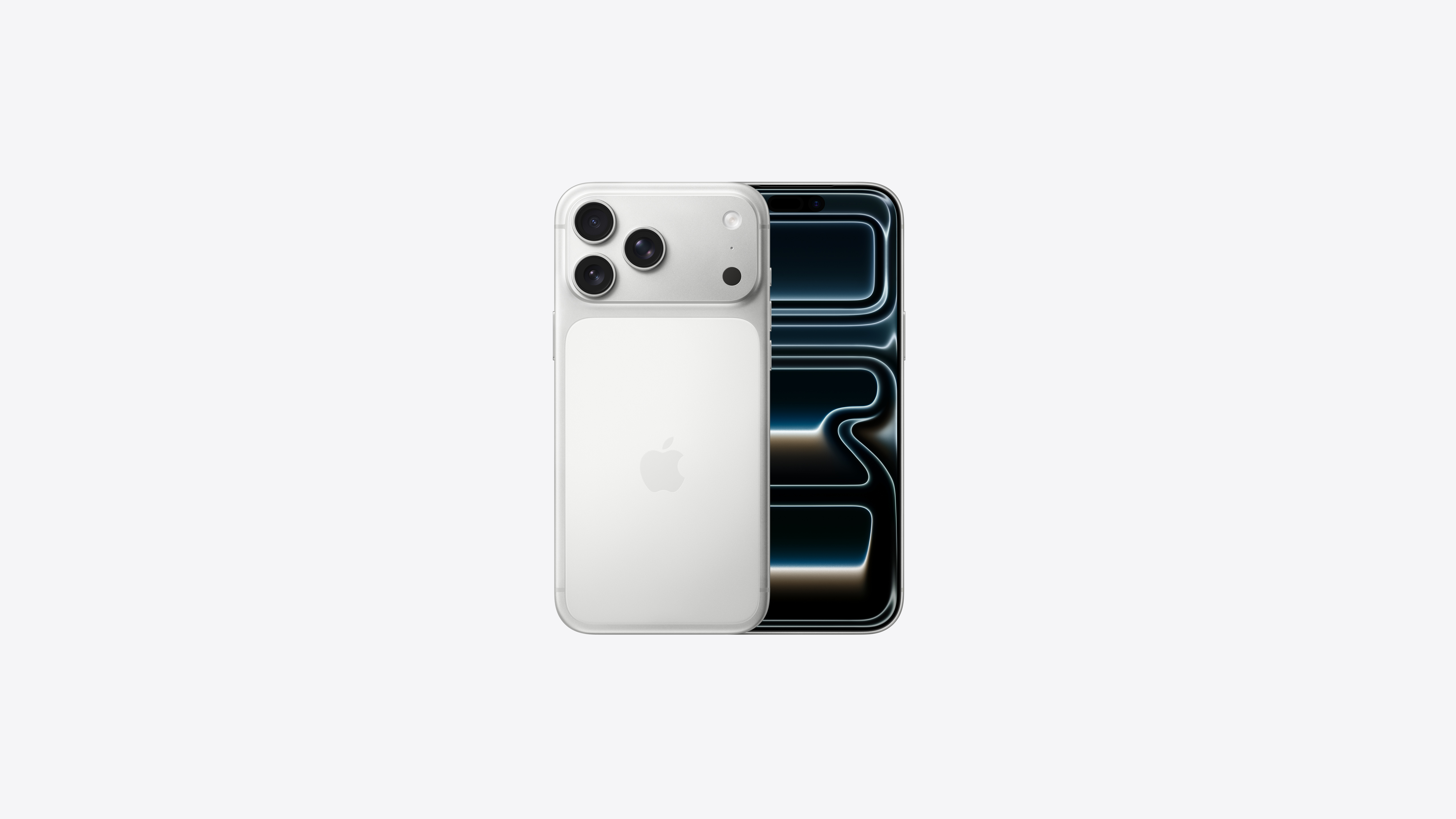 Apple iPhone 17 Pro Max in Silver showing the 6.9-inch display and triple 48MP Fusion camera system — view 5