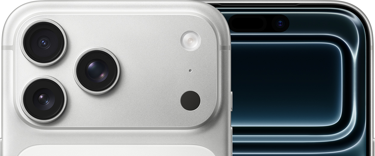 Apple iPhone 17 Pro Max in Silver showing the 6.9-inch display and triple 48MP Fusion camera system — view 3
