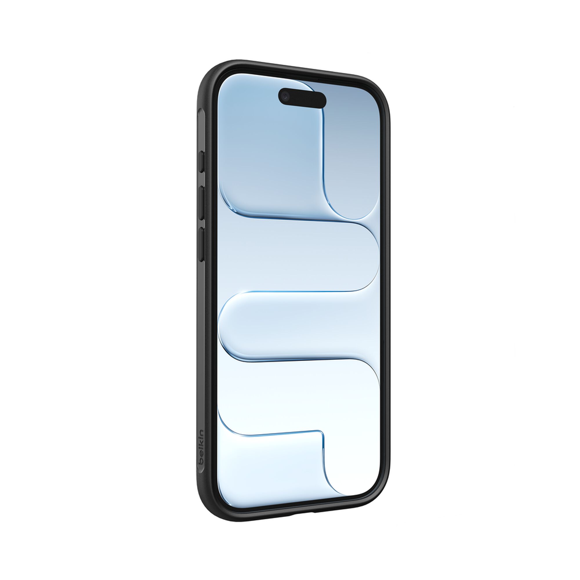 Belkin SheerForce Protect Series dual-layer case in Black fitted to an iPhone Air, showing the slim profile and raised camera edge. — view 9