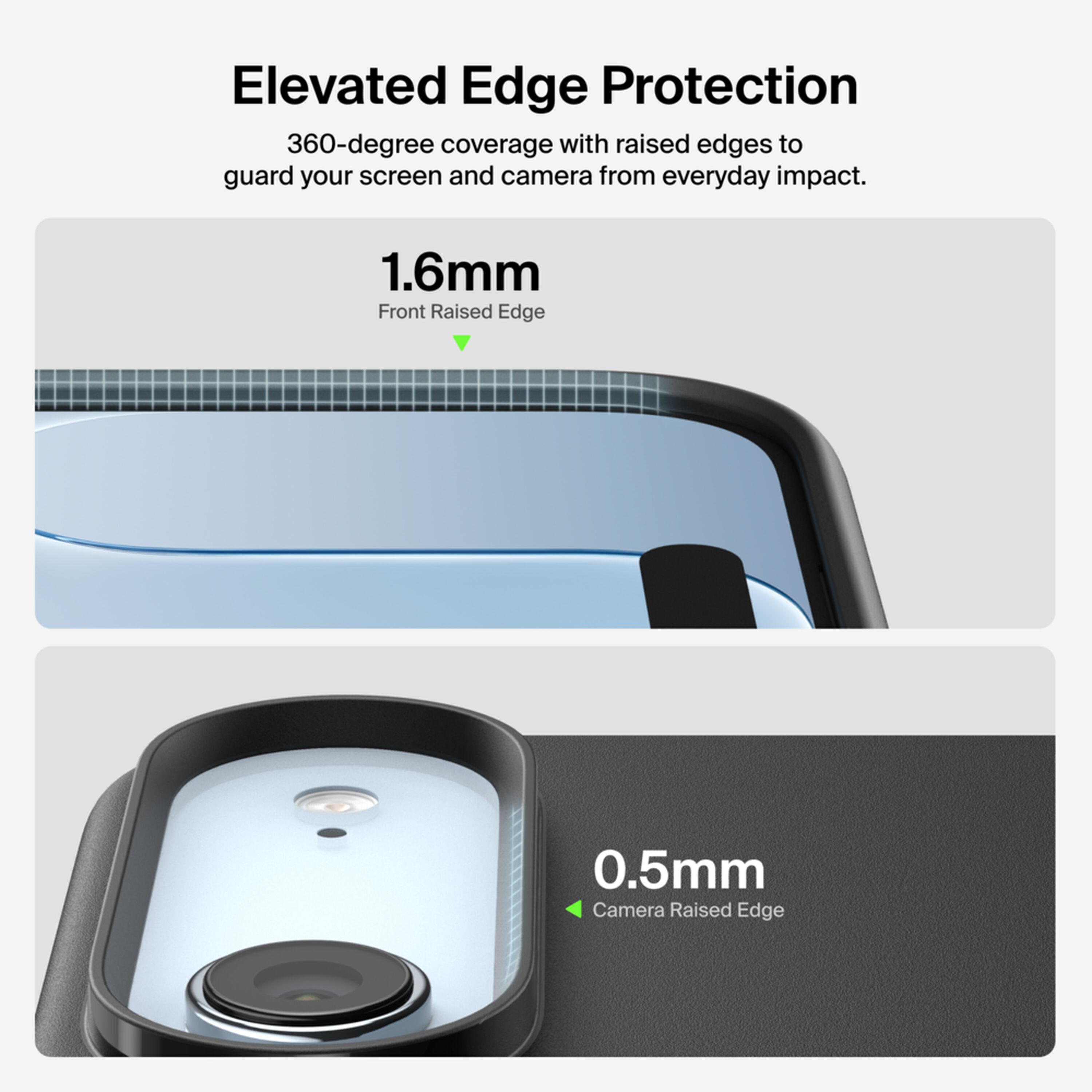 Belkin SheerForce Protect Series dual-layer case in Black fitted to an iPhone Air, showing the slim profile and raised camera edge. — view 6