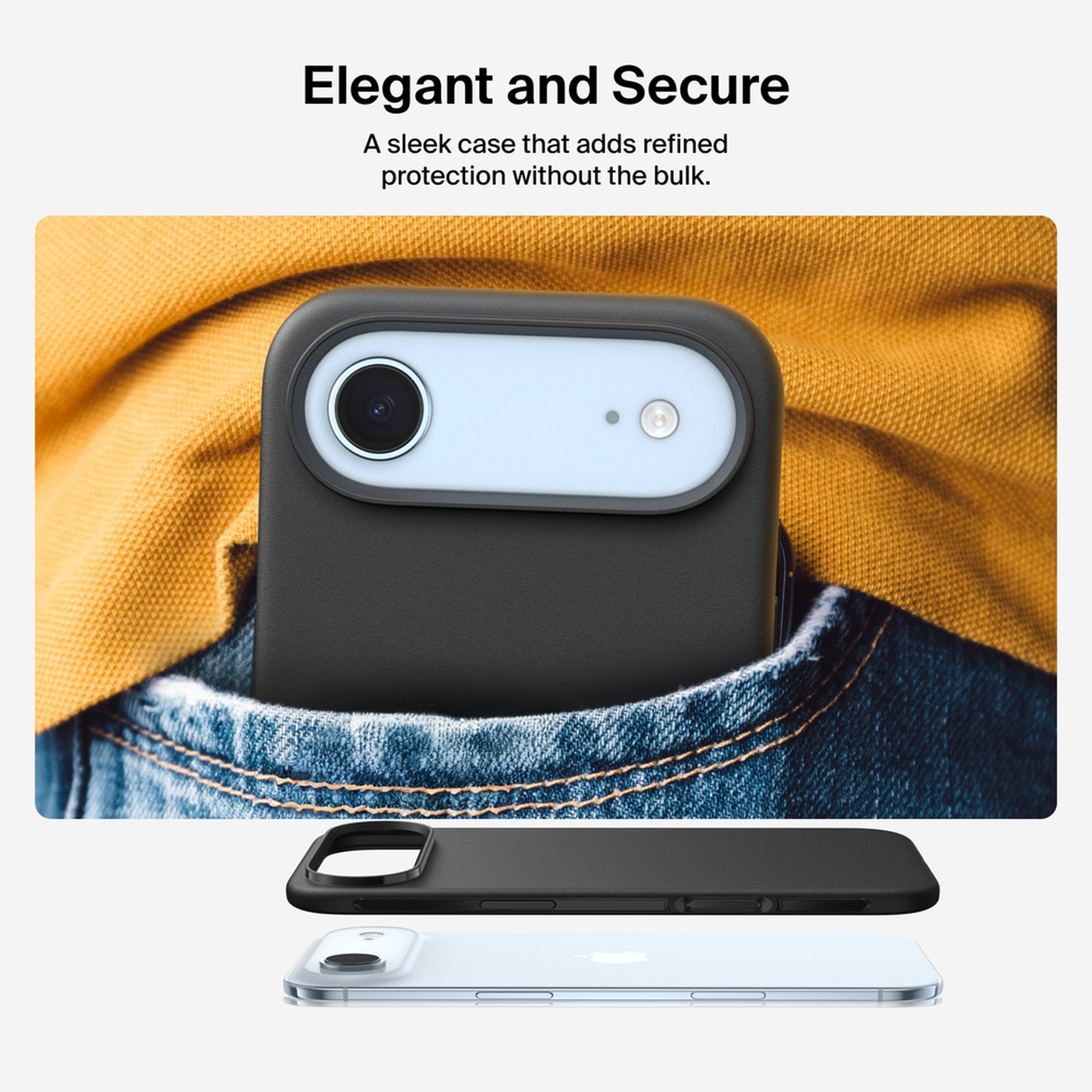 Belkin SheerForce Protect Series dual-layer case in Black fitted to an iPhone Air, showing the slim profile and raised camera edge. — view 7
