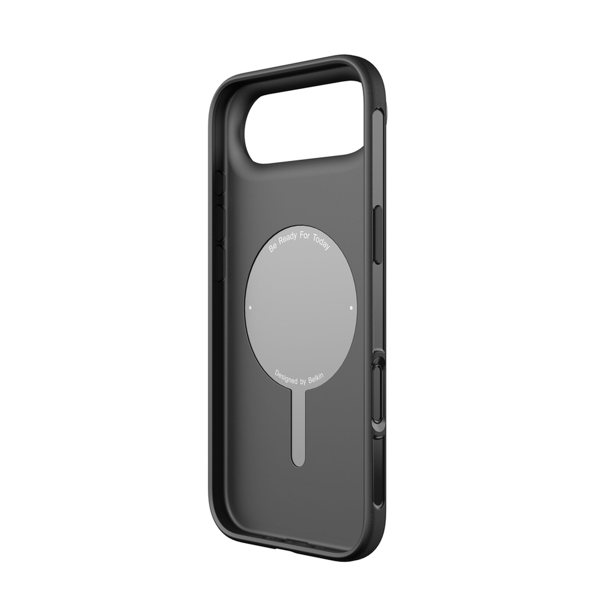 Belkin SheerForce Protect Series dual-layer case in Black fitted to an iPhone Air, showing the slim profile and raised camera edge. — view 11