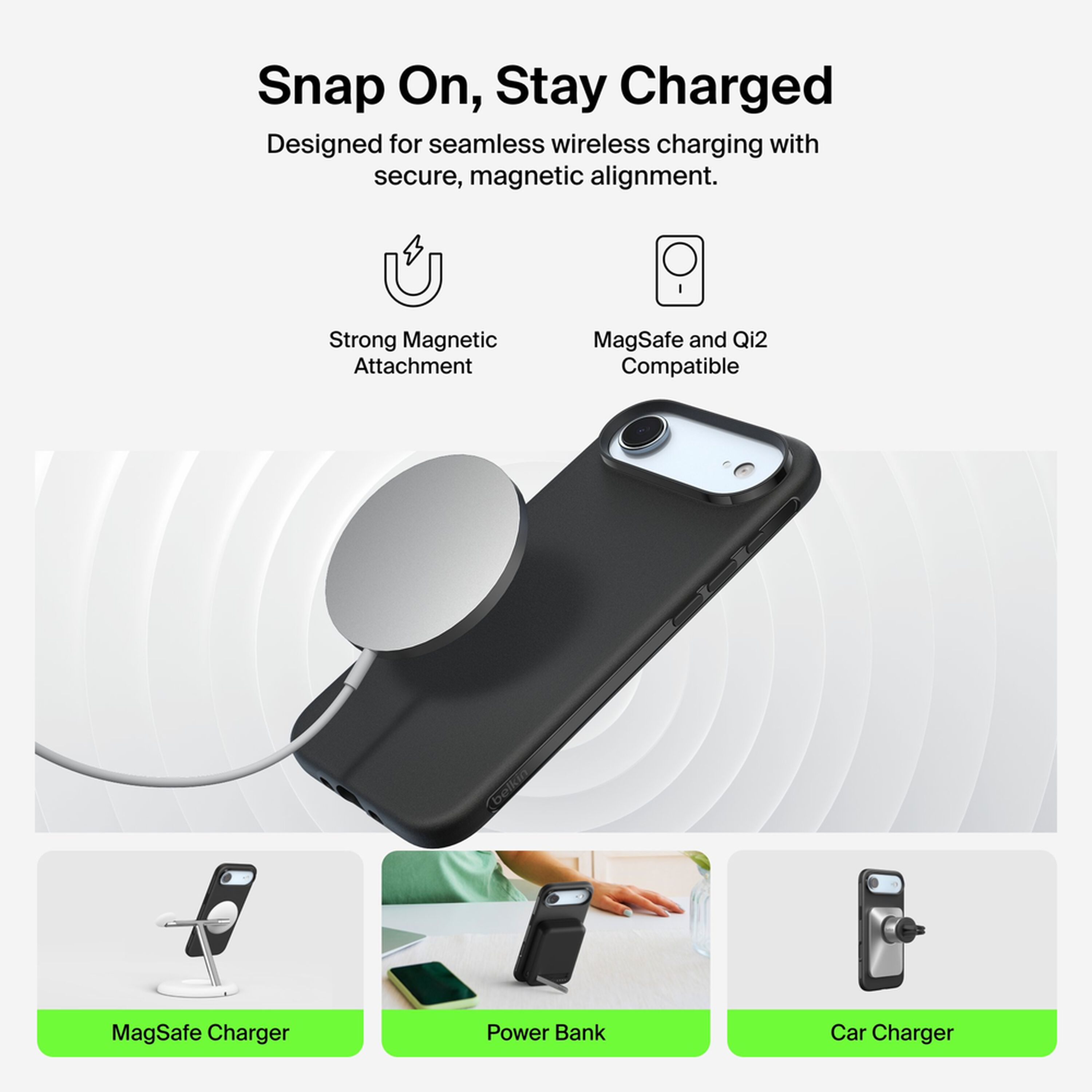 Belkin SheerForce Protect Series dual-layer case in Black fitted to an iPhone Air, showing the slim profile and raised camera edge. — view 5