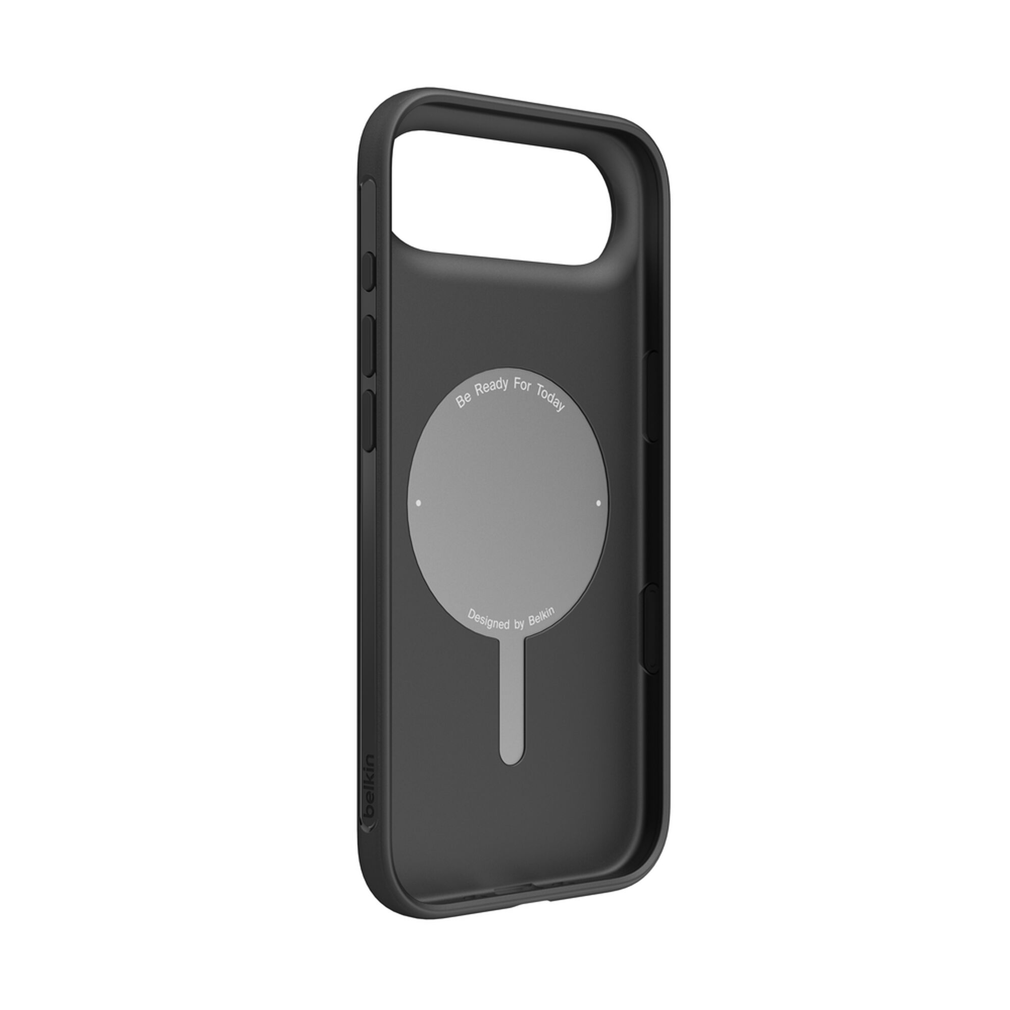 Belkin SheerForce Protect Series dual-layer case in Black fitted to an iPhone Air, showing the slim profile and raised camera edge. — view 10