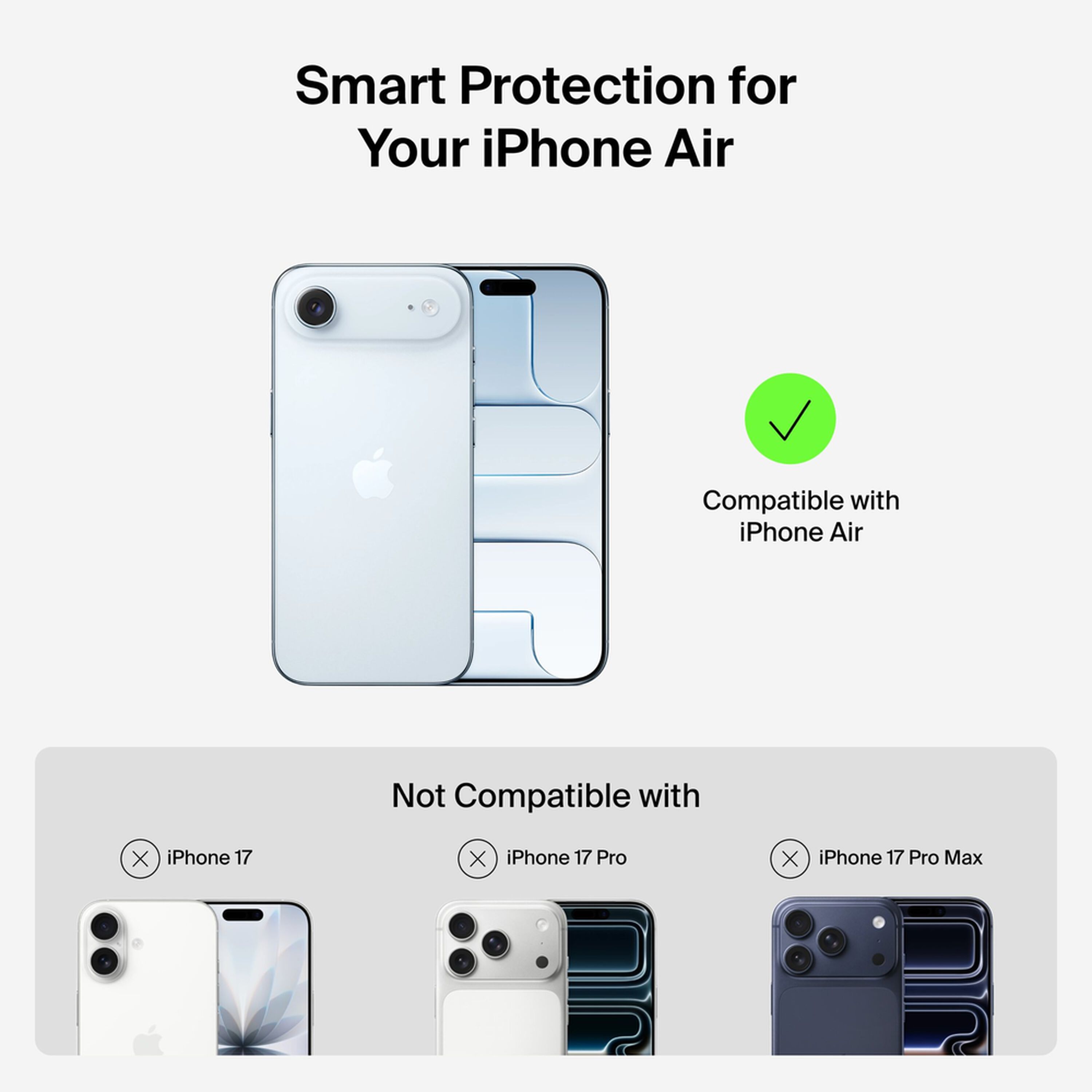 Belkin SheerForce Protect Series dual-layer case in Black fitted to an iPhone Air, showing the slim profile and raised camera edge. — view 2