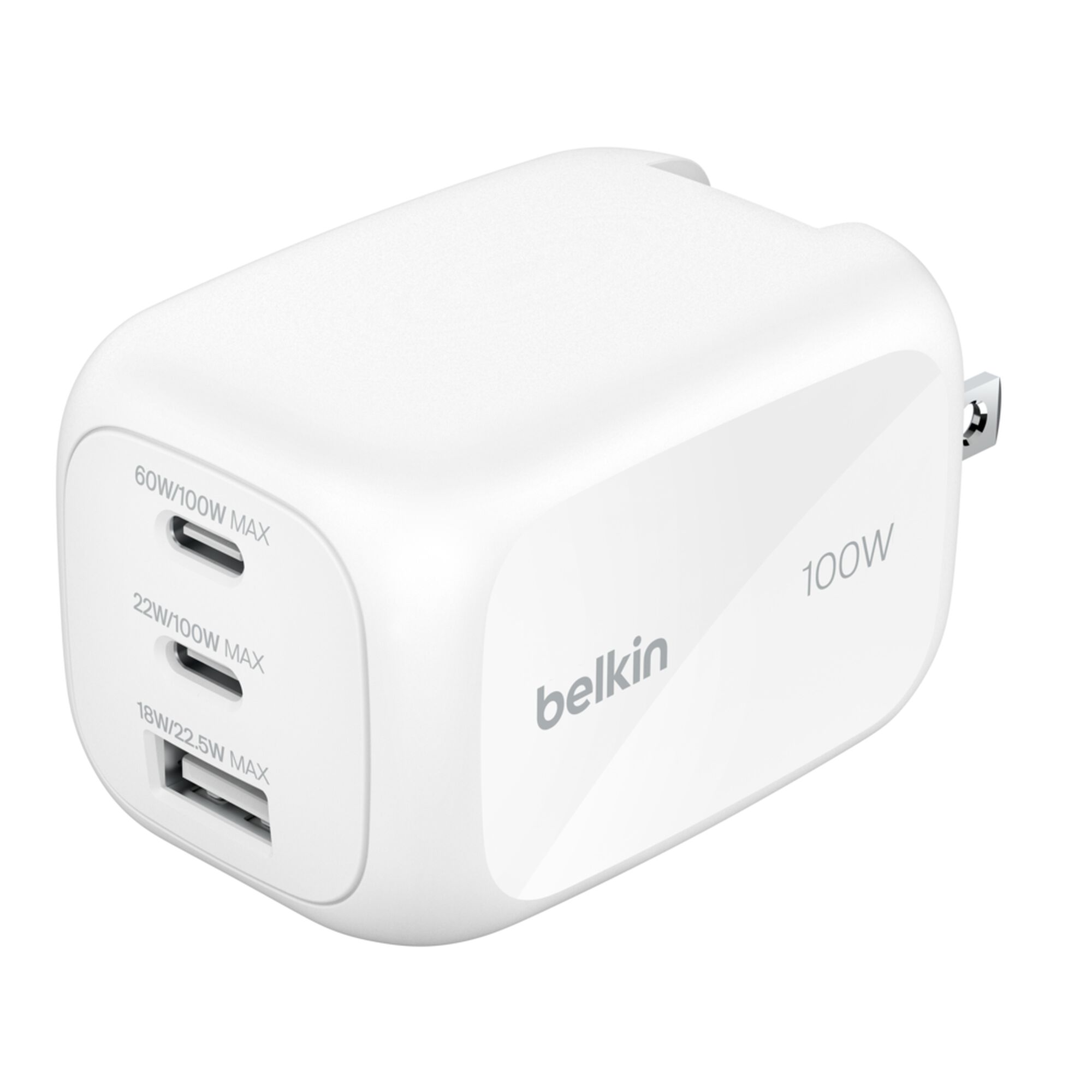 Belkin BoostCharge Pro 3-Port GaN Wall Charger 100W with 2 USB-C and 1 USB-A, White