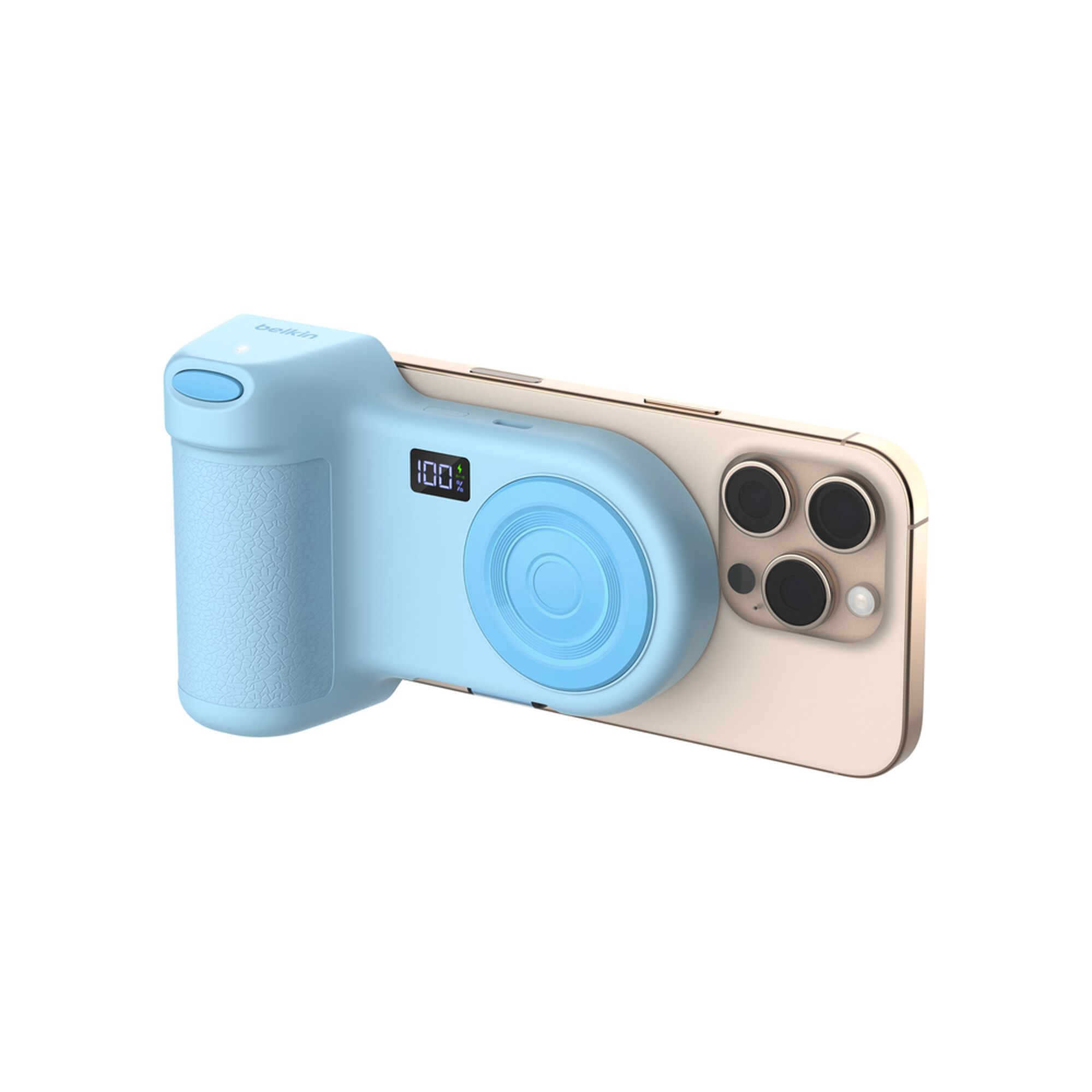 Belkin Stage PowerGrip Magnetic Camera Grip with 9,300 mAh Power Bank, Ice Blue