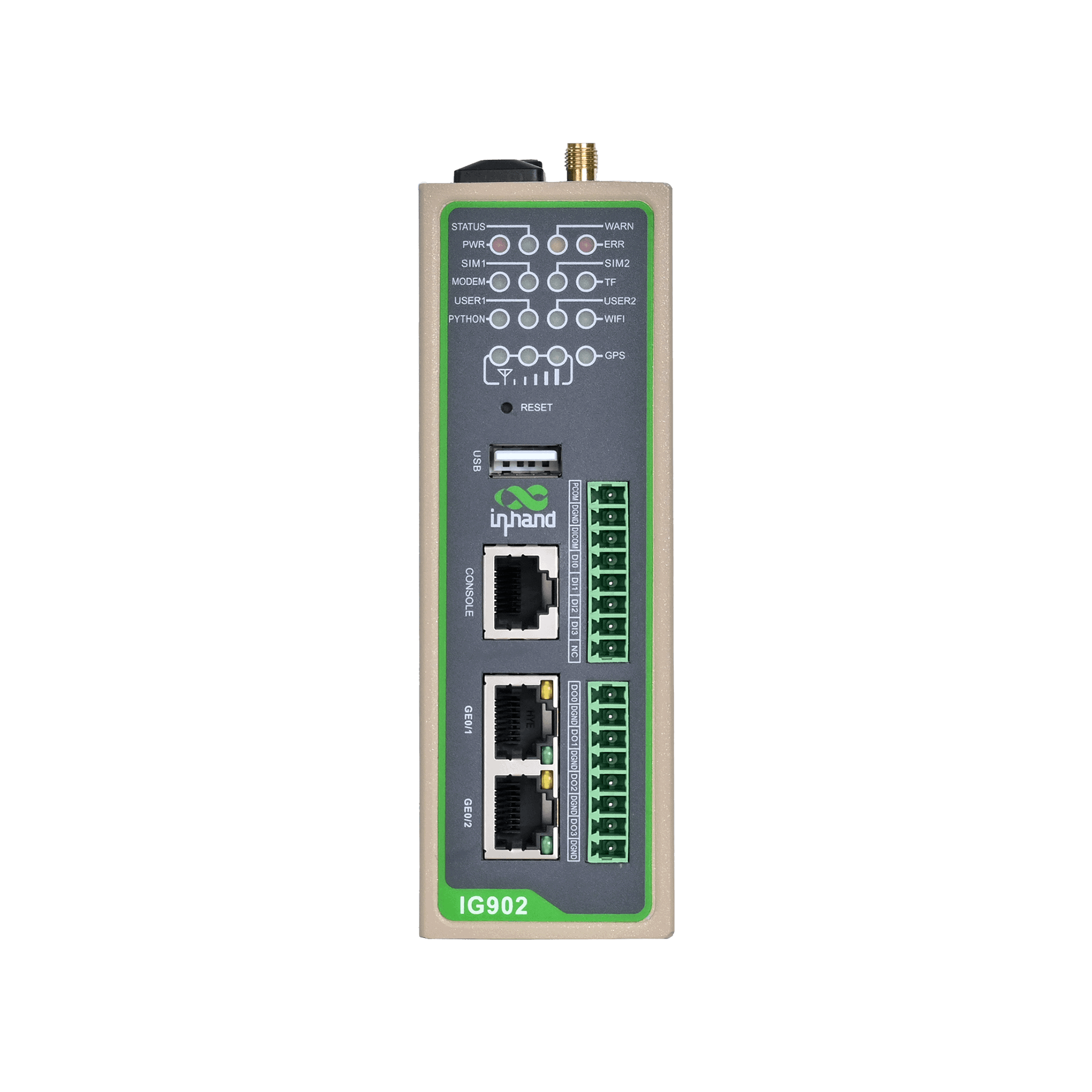 InHand Networks IG902 Industrial Edge Gateway, 4G LTE Cat 6 with Wi-Fi, GPS and I/O