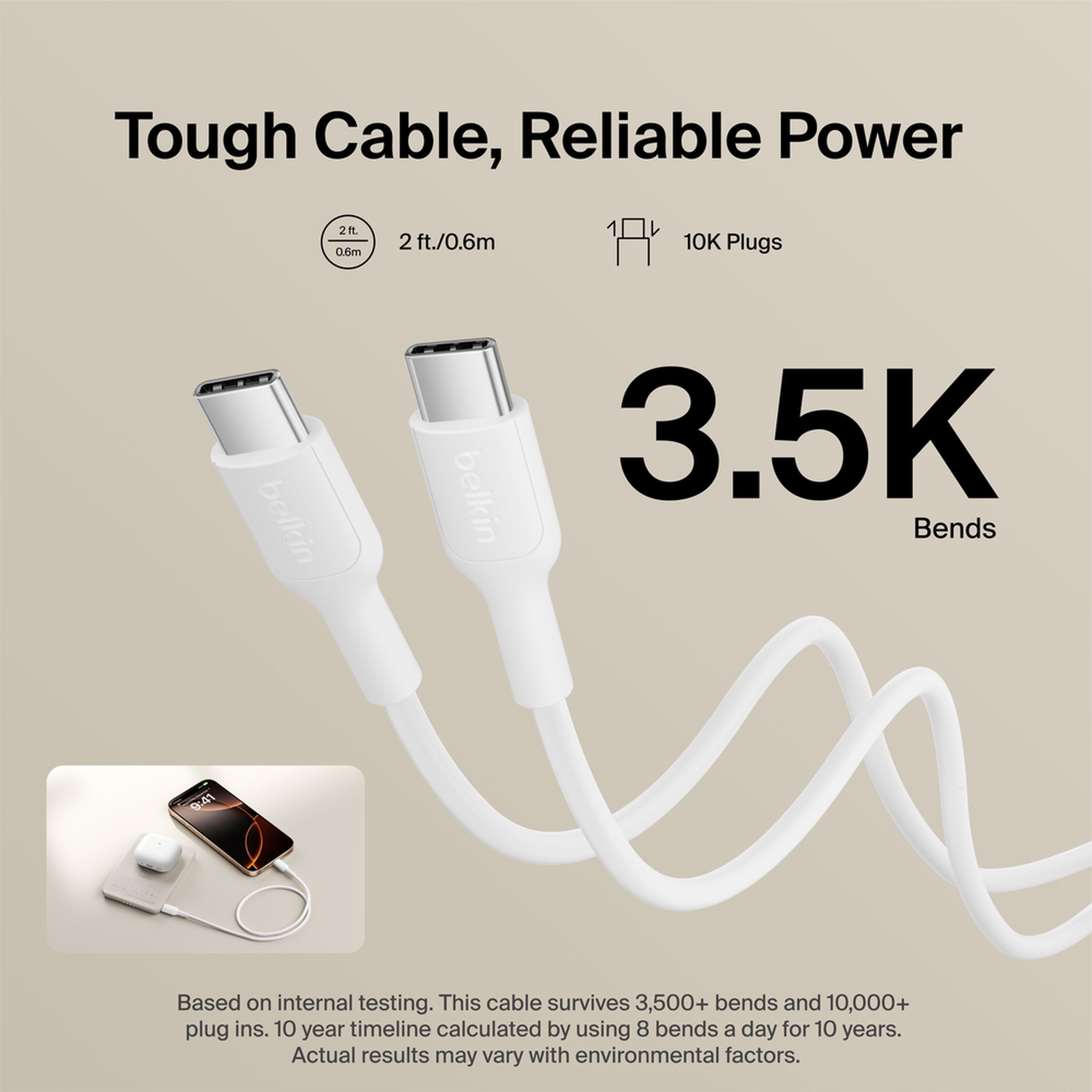 Sand-colored Belkin BoostCharge Slim Magnetic Power Bank 5K shown with its USB-C port. — view 5
