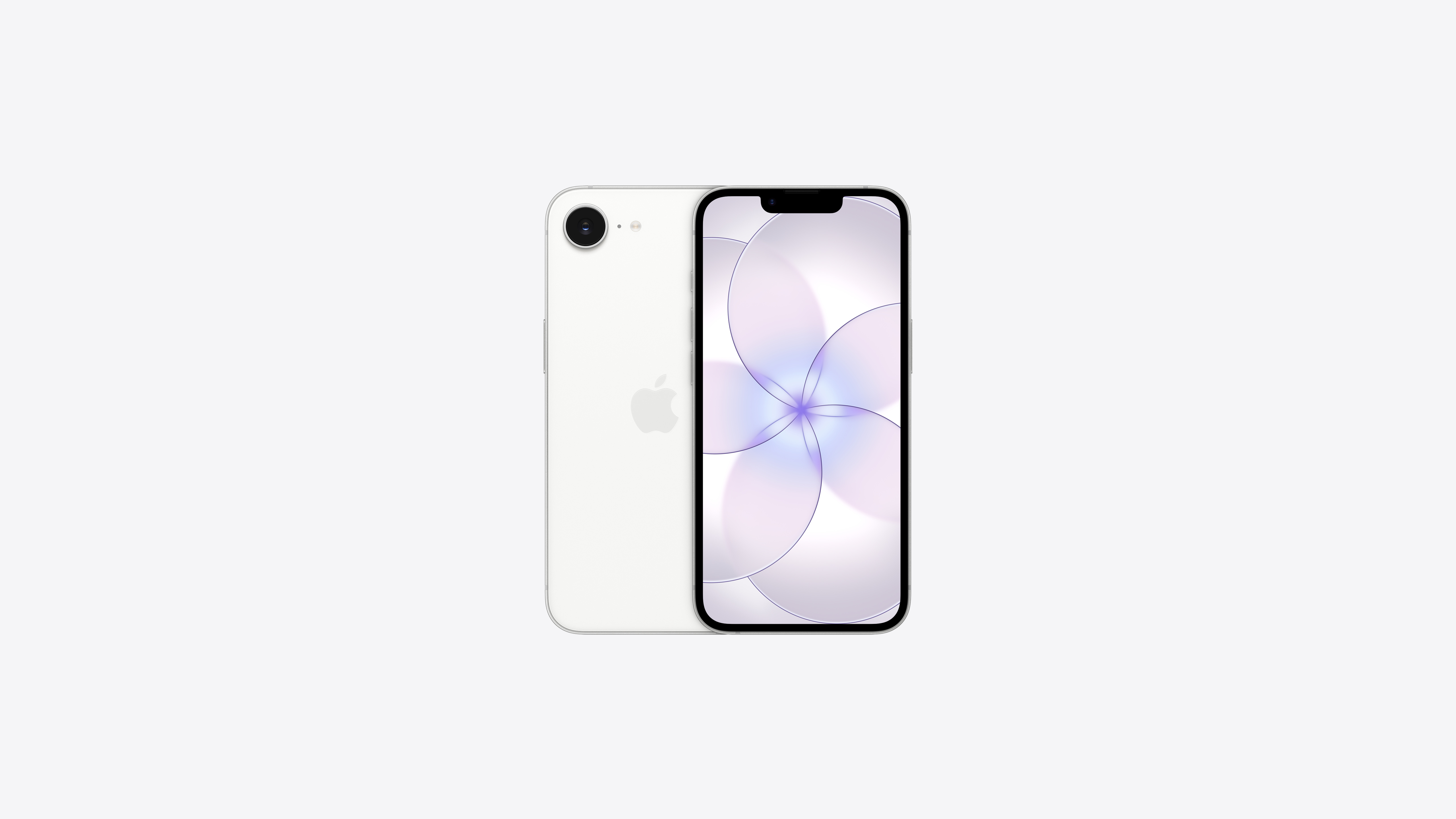 Apple iPhone 17e in White showing the display and 48MP Fusion rear camera — view 4