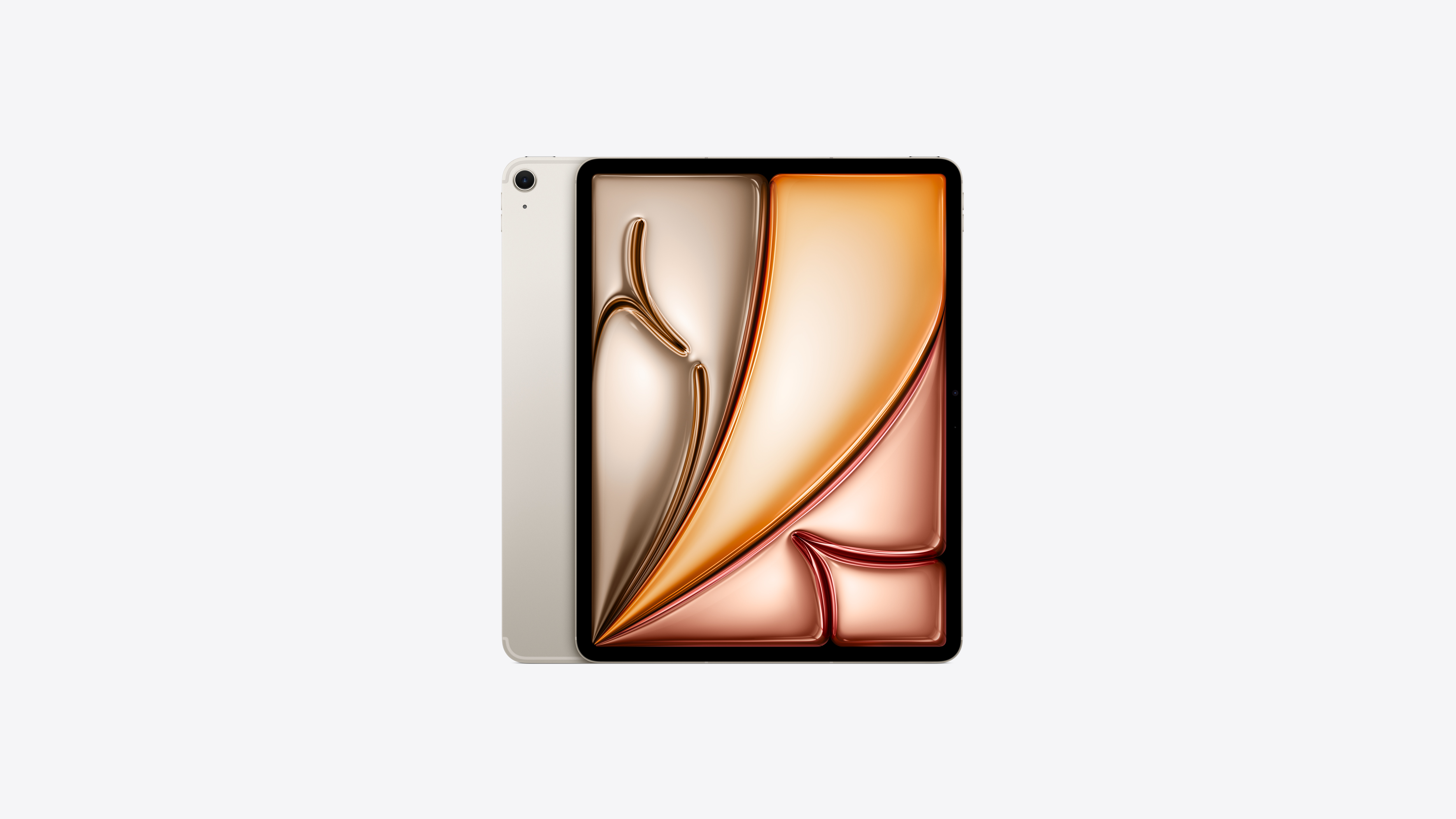 Apple 13-inch iPad Air with M4 in Starlight, Wi-Fi + Cellular model shown with its large Liquid Retina display. — view 3