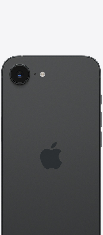 Apple iPhone 17e in Black showing the display and 48MP Fusion rear camera — view 3