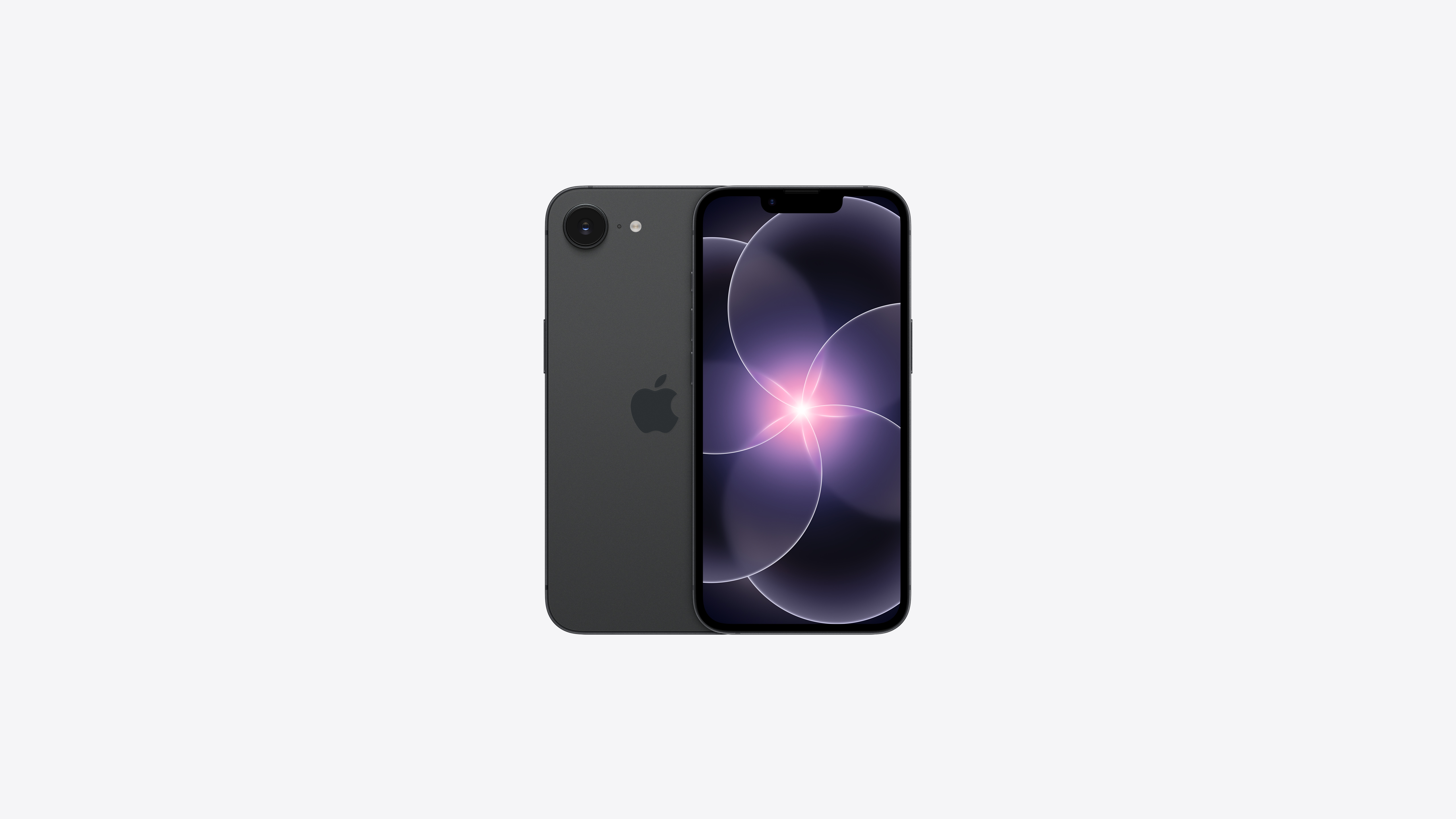 Apple iPhone 17e in Black showing the display and 48MP Fusion rear camera — view 4