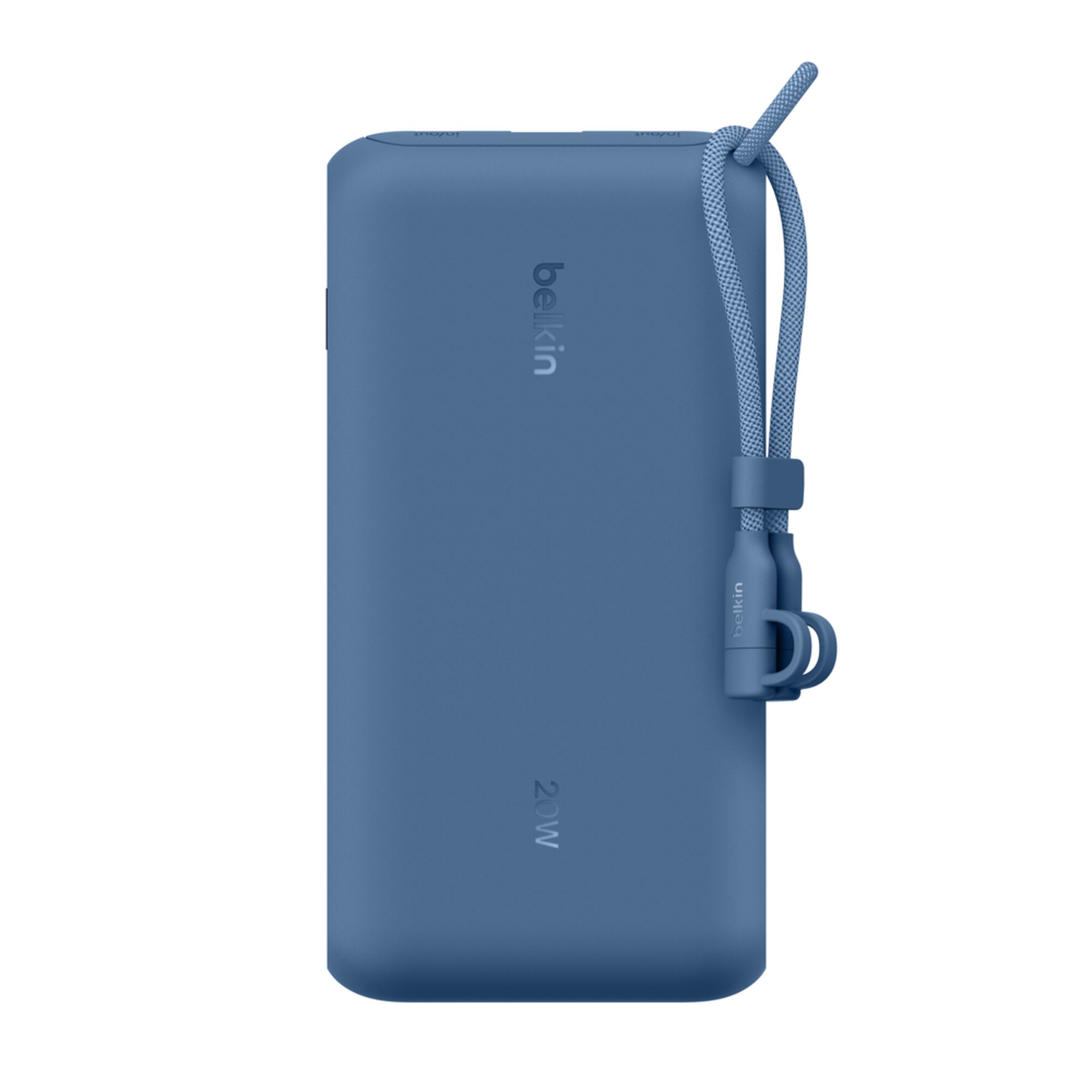 Blue Belkin BoostCharge 20,000 mAh power bank with a digital battery display, two USB-C ports and one USB-A port. — view 14