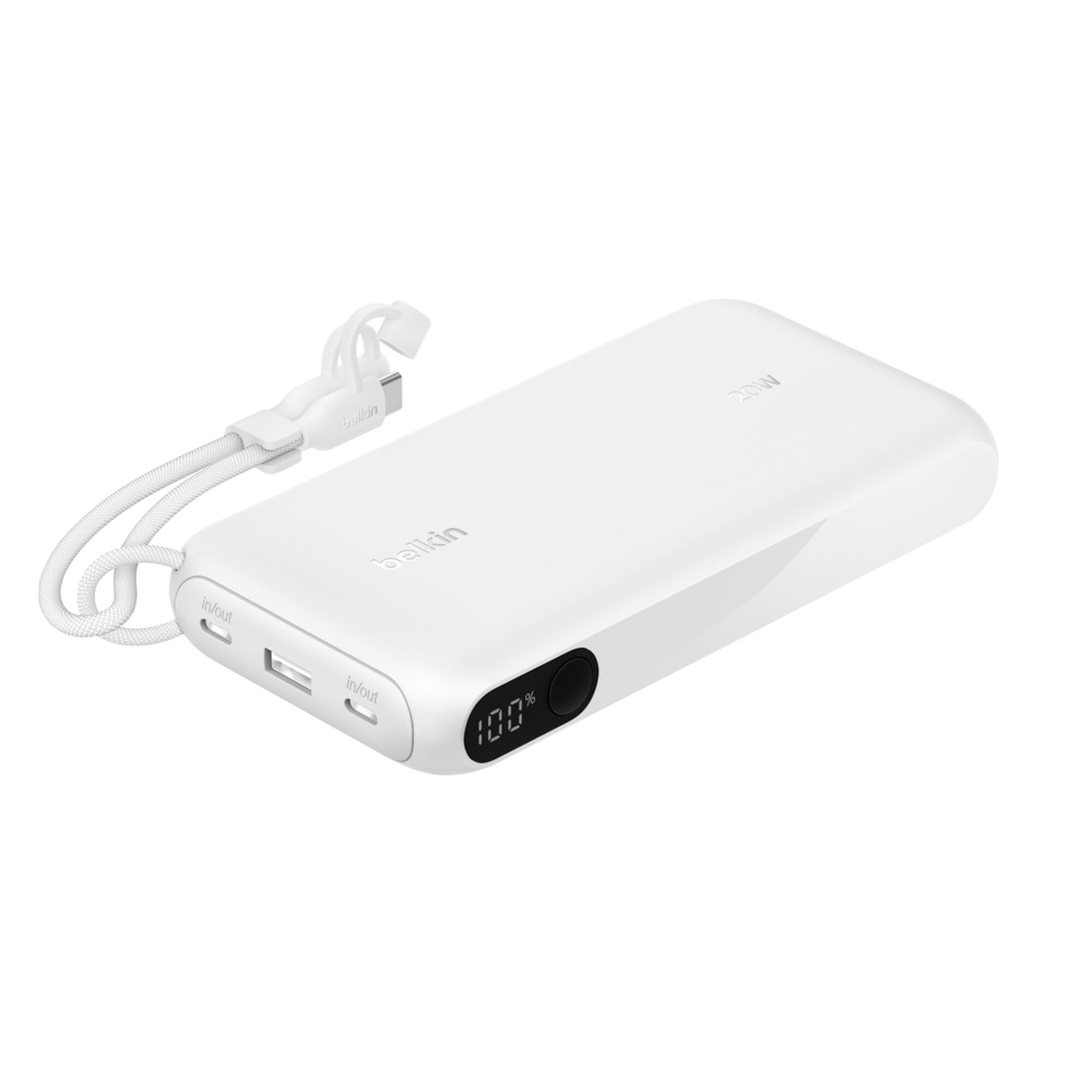 Belkin BoostCharge Power Bank 20K with Display, 20W USB-C, White