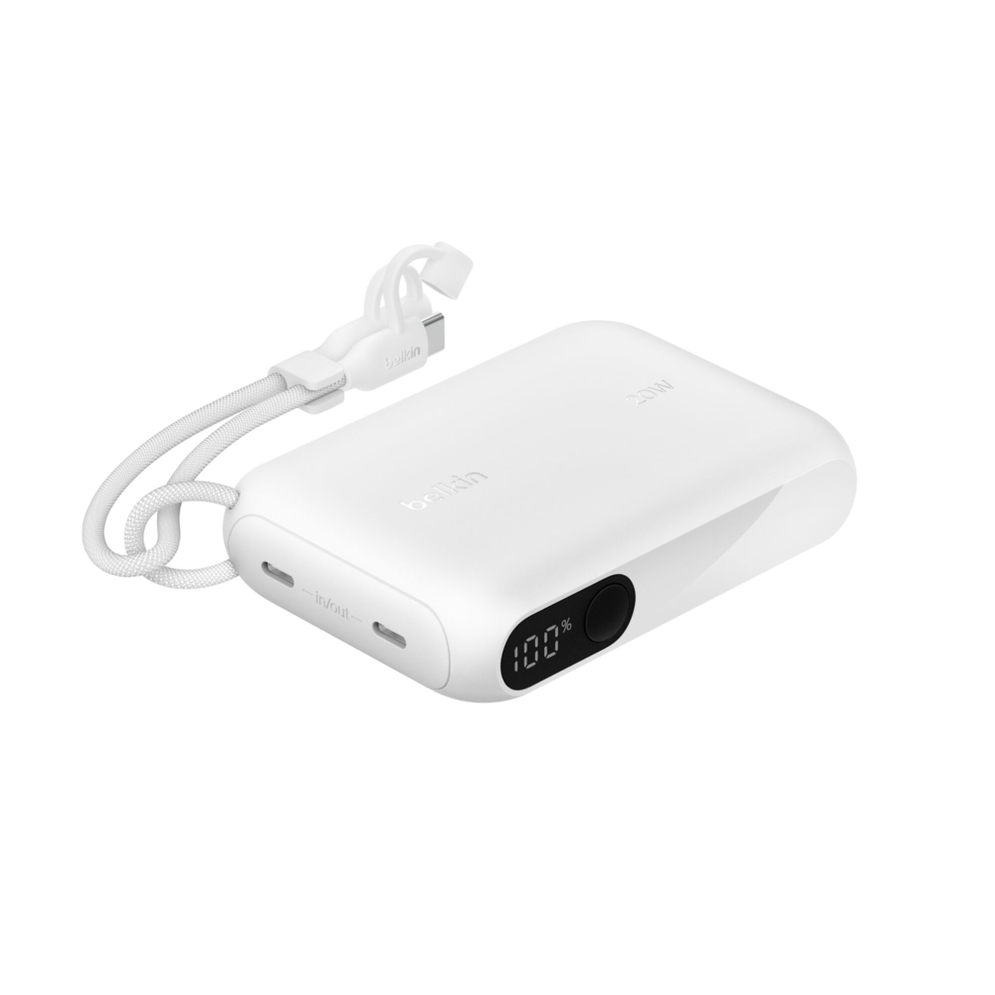 Belkin BoostCharge Power Bank 10K with Display, 20W USB-C, White