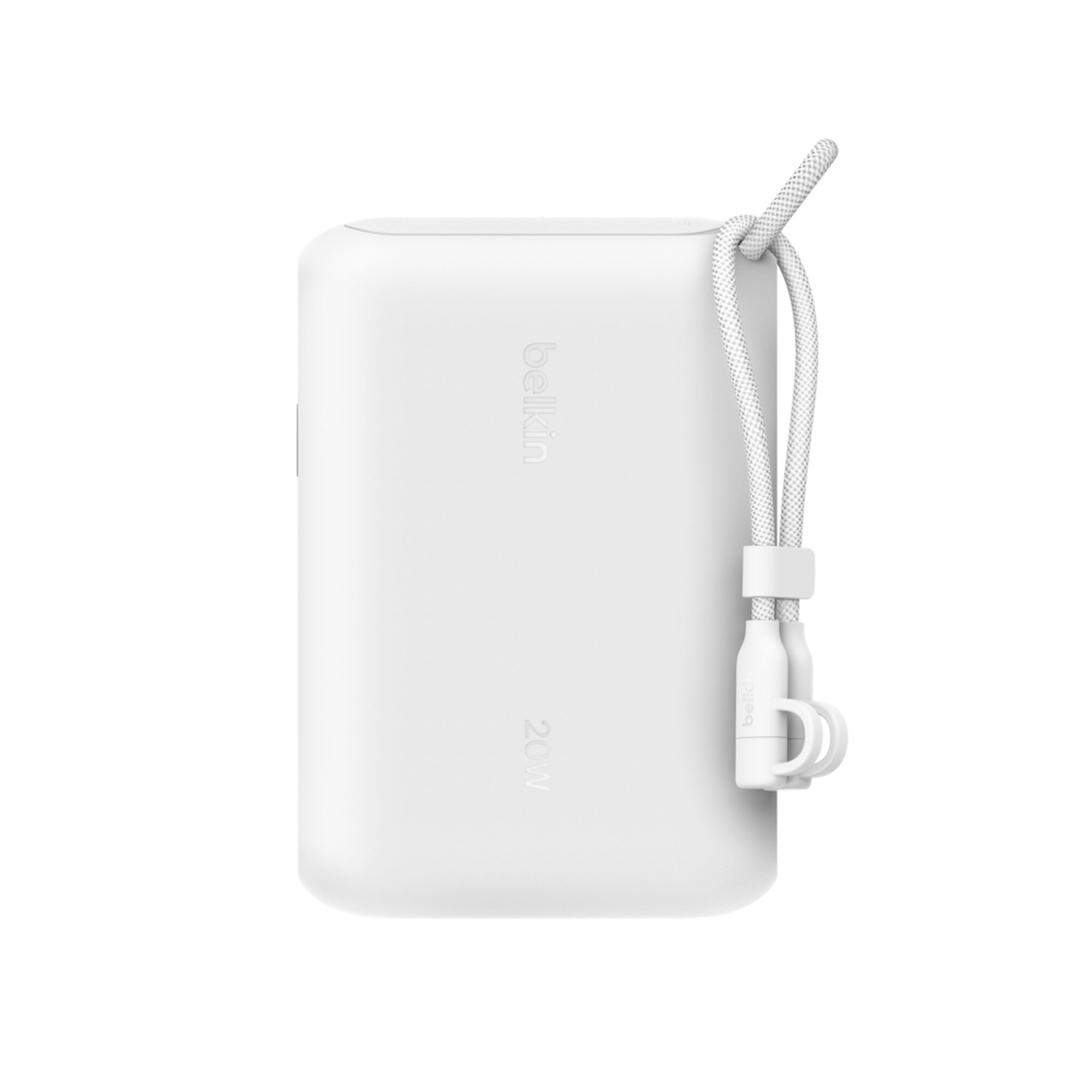 White Belkin BoostCharge 10,000 mAh power bank with a digital battery display and two USB-C ports. — view 14