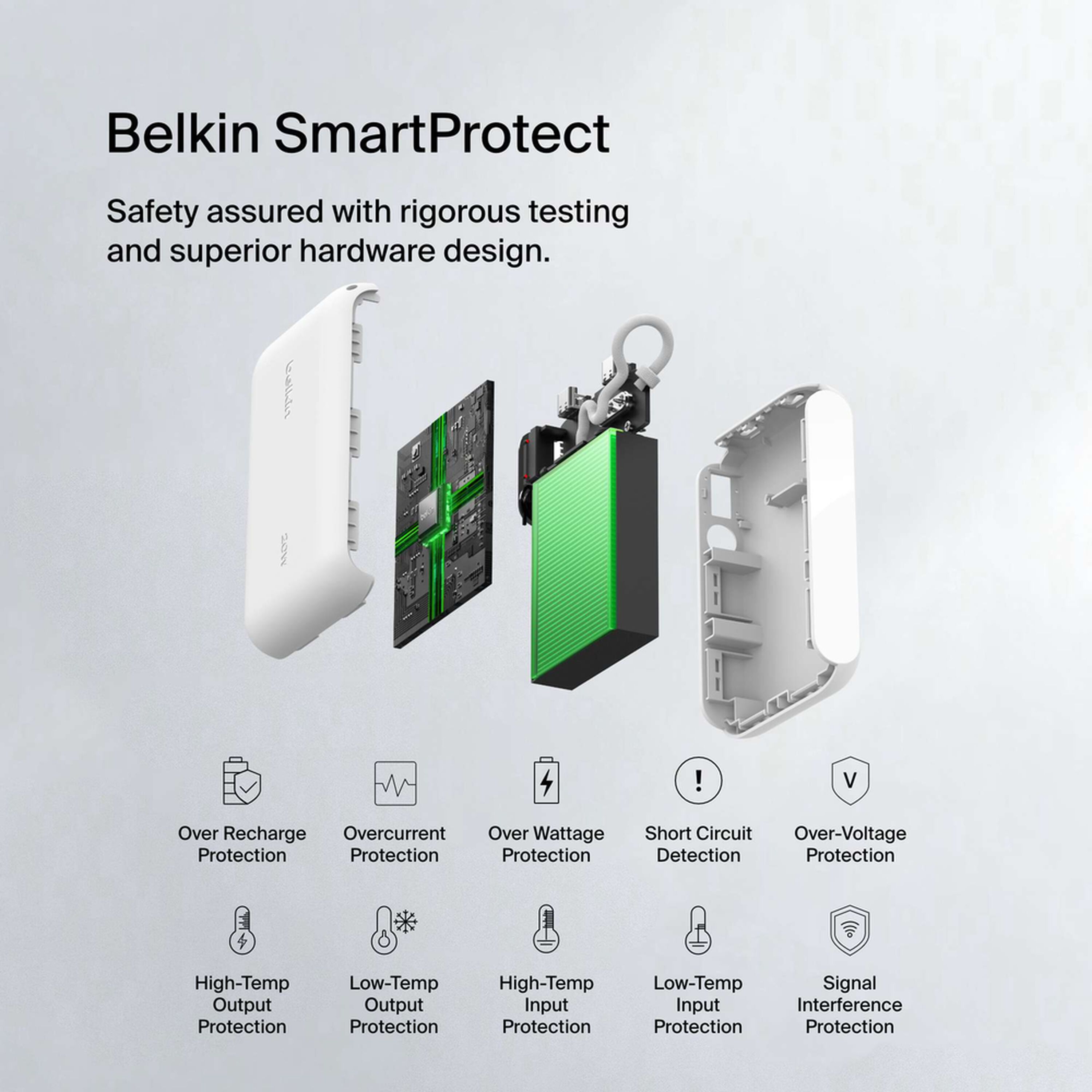 White Belkin BoostCharge 10,000 mAh power bank with a digital battery display and two USB-C ports. — view 6