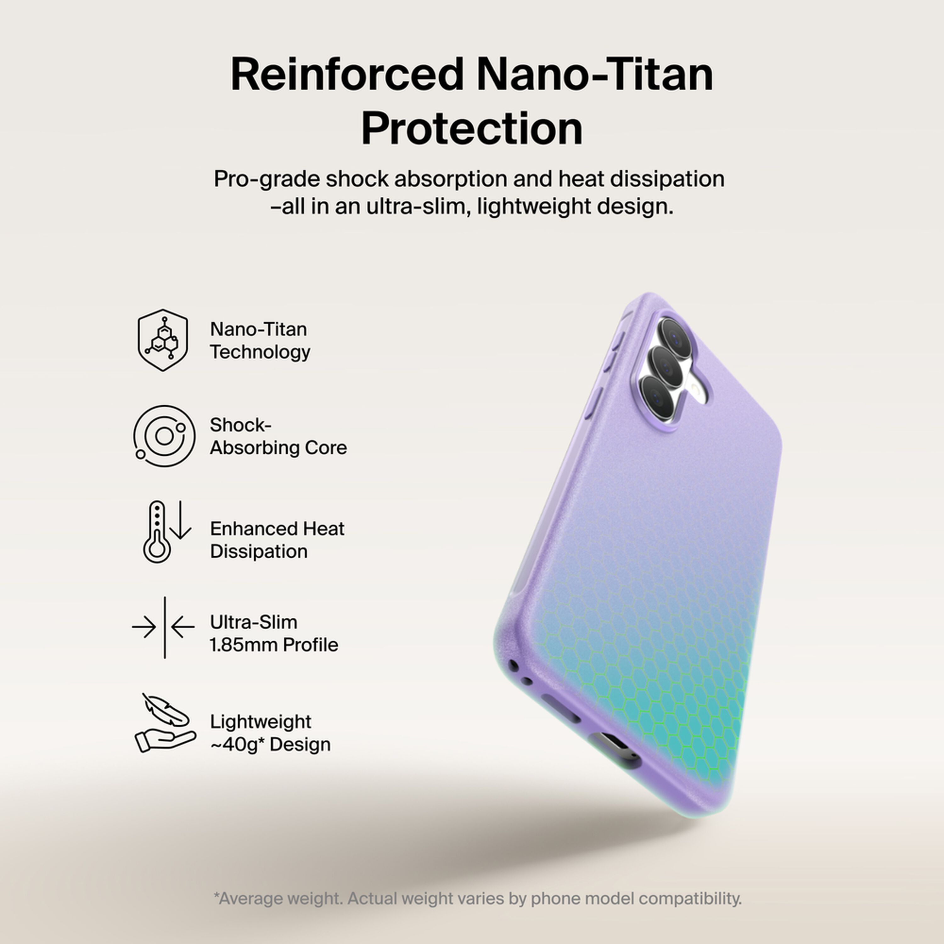 Belkin SheerForce Protect Series dual-layer case in Lavender on a Samsung Galaxy S26, showing side grooves and textured buttons. — view 4