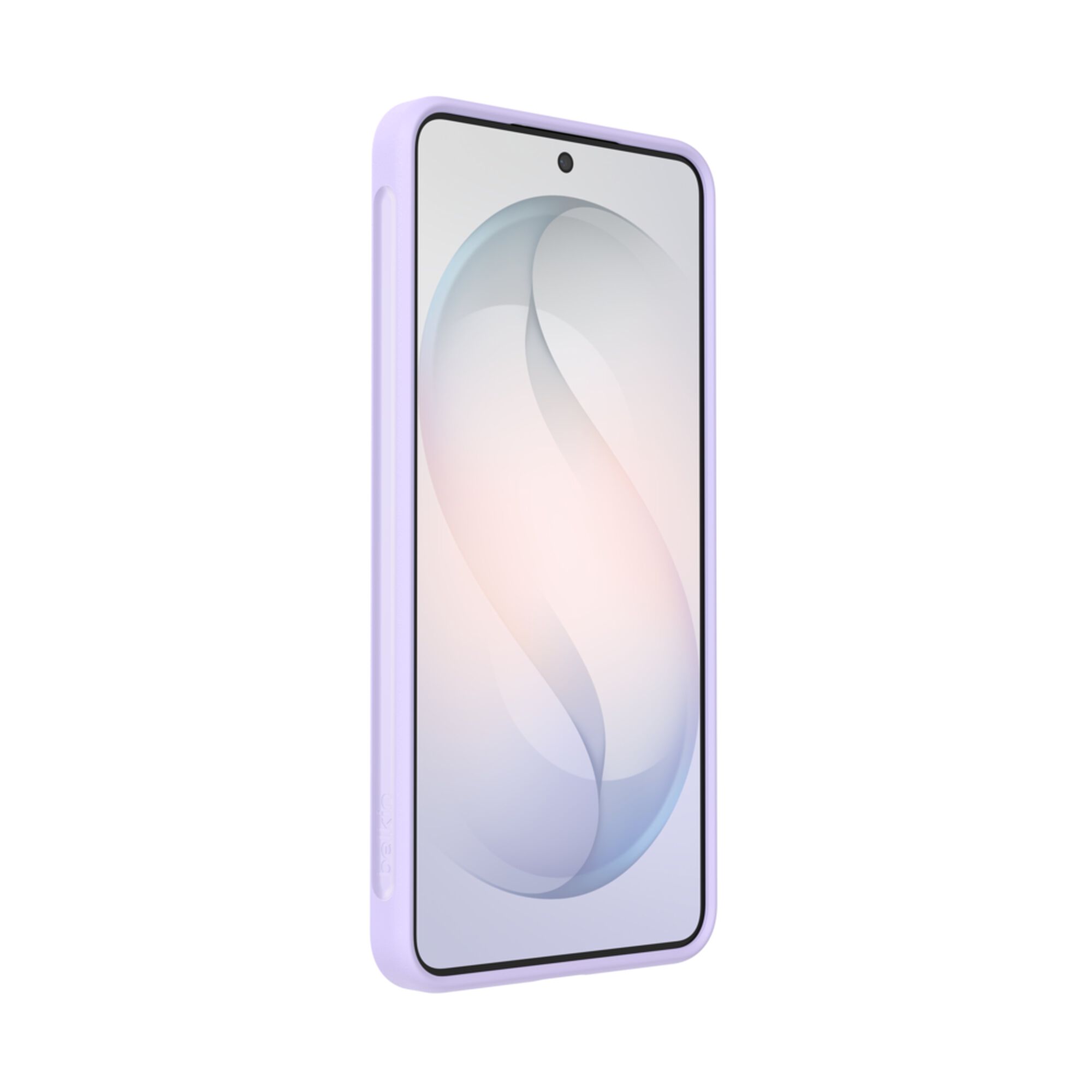 Belkin SheerForce Protect Series dual-layer case in Lavender on a Samsung Galaxy S26, showing side grooves and textured buttons. — view 10