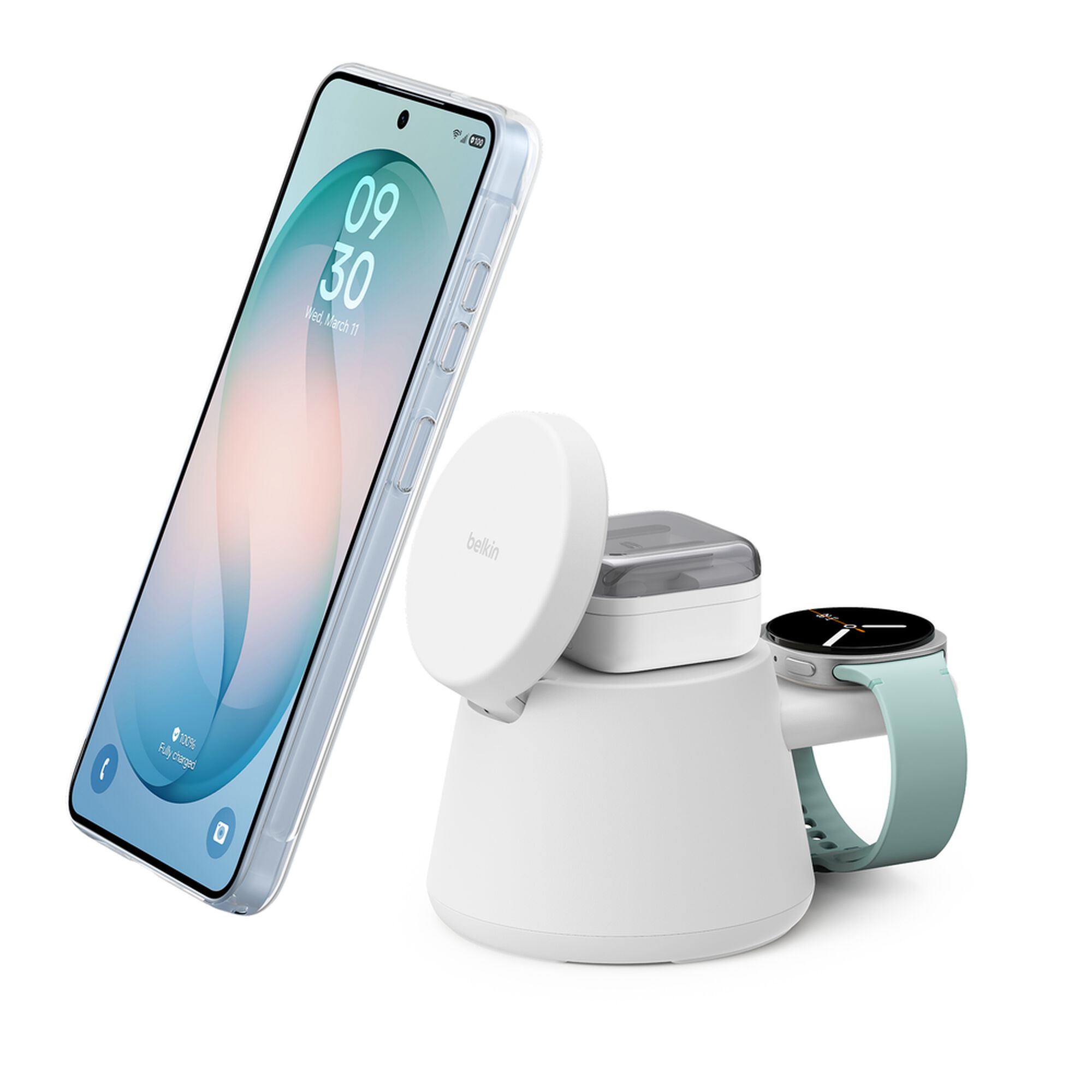 Belkin UltraCharge 3-in-1 Modular Charging Dock with Qi2 25W, White
