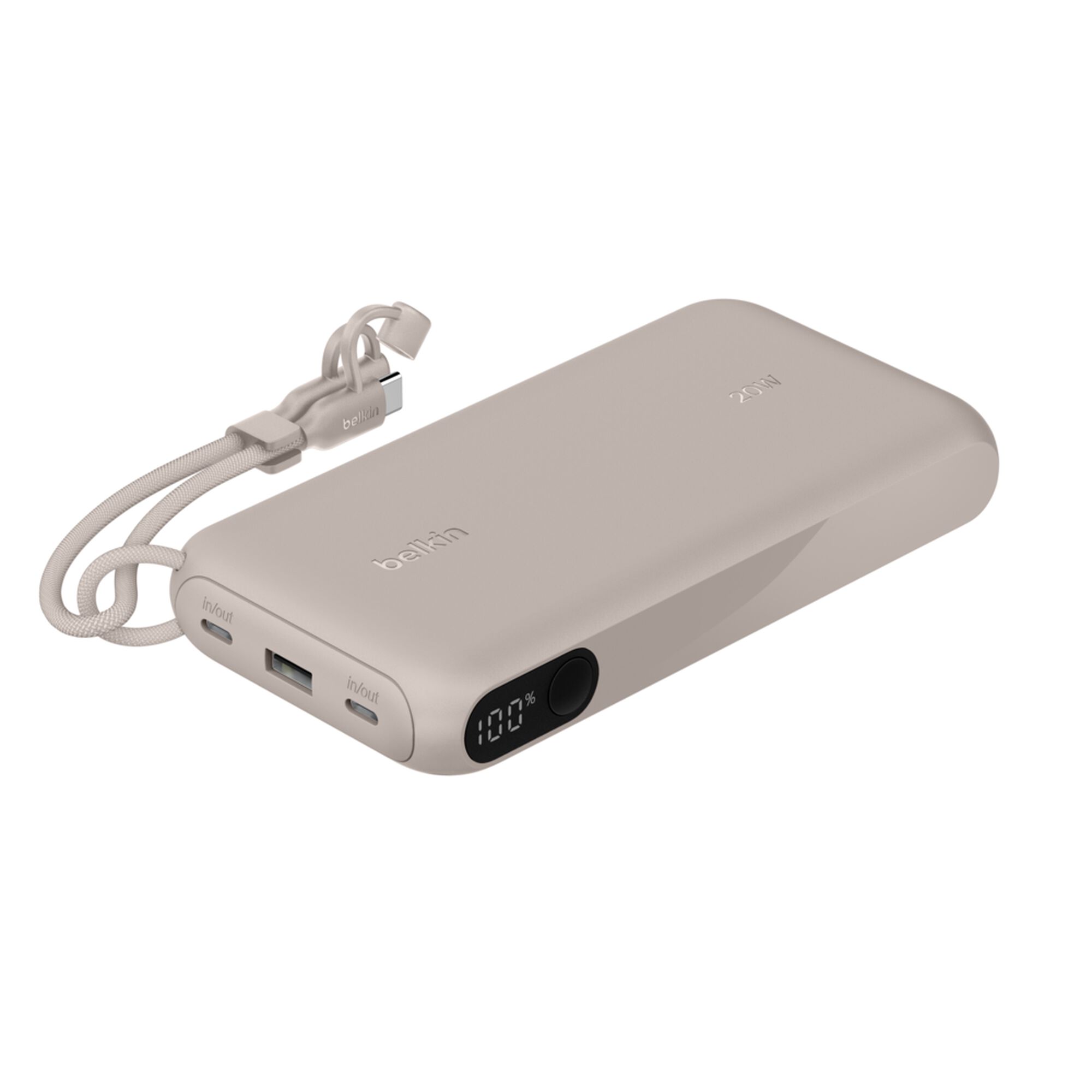 Belkin BoostCharge Power Bank 20K with Display, 20W USB-C, Sand