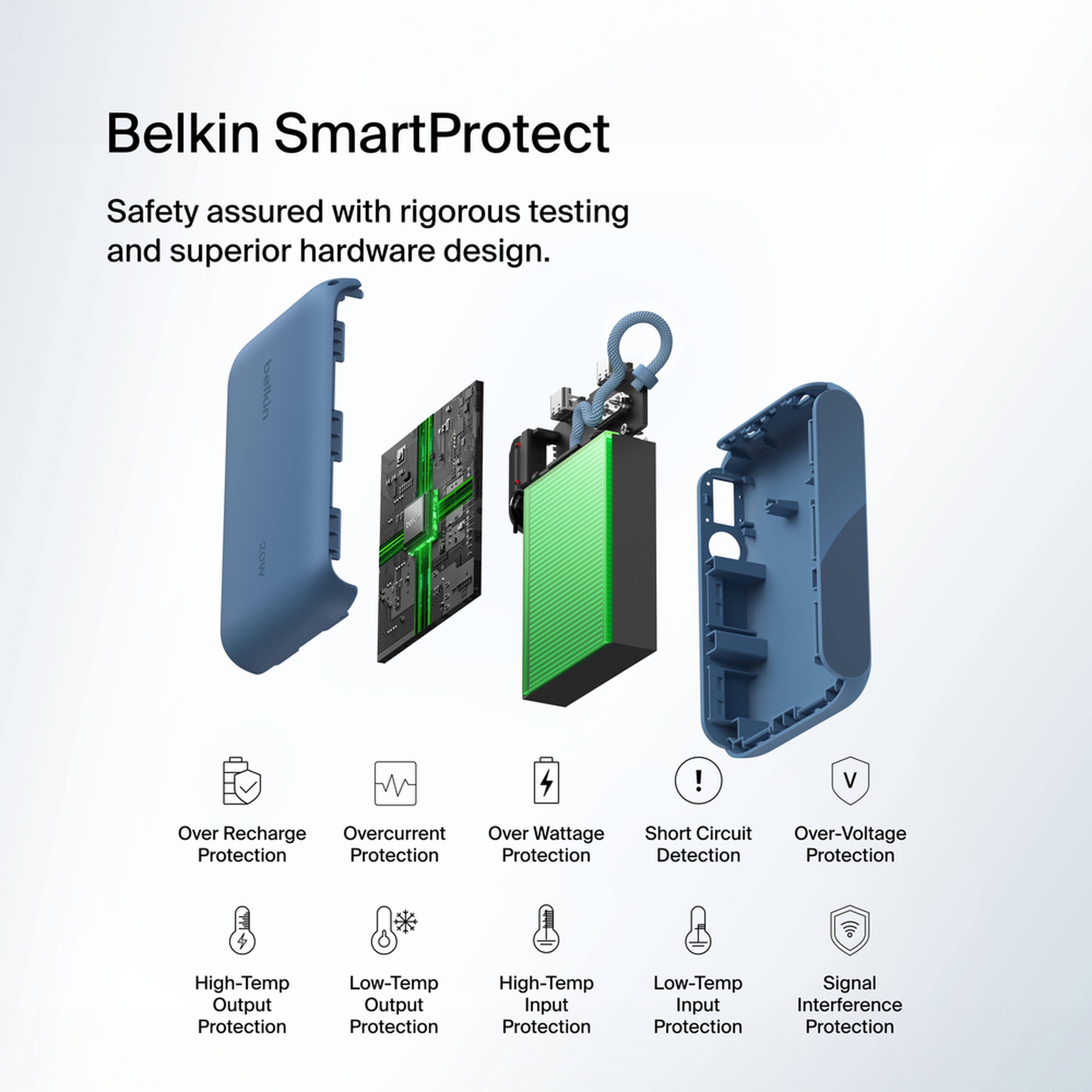 Blue Belkin BoostCharge 10,000 mAh power bank with a digital battery display and two USB-C ports. — view 6