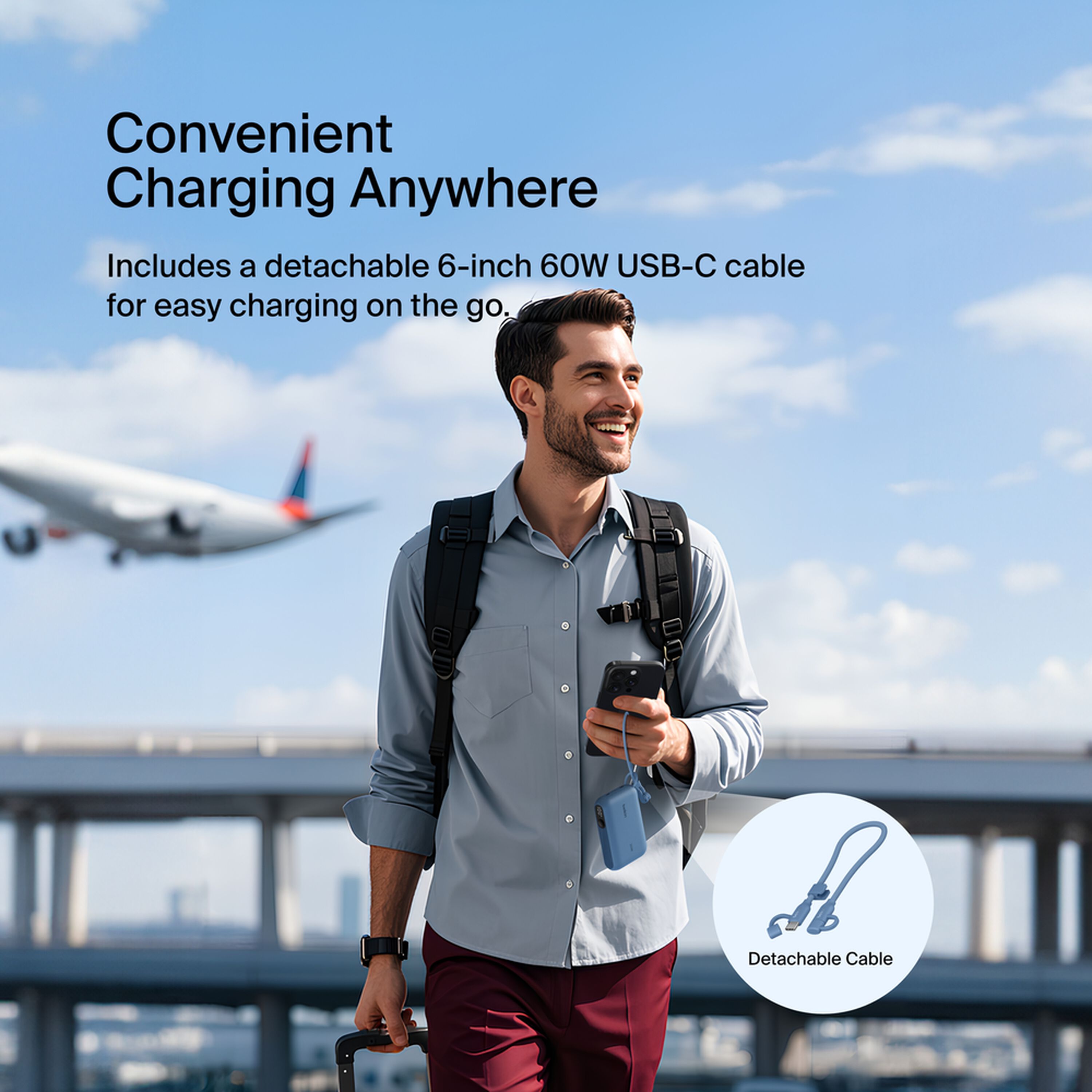 Blue Belkin BoostCharge 10,000 mAh power bank with a digital battery display and two USB-C ports. — view 5
