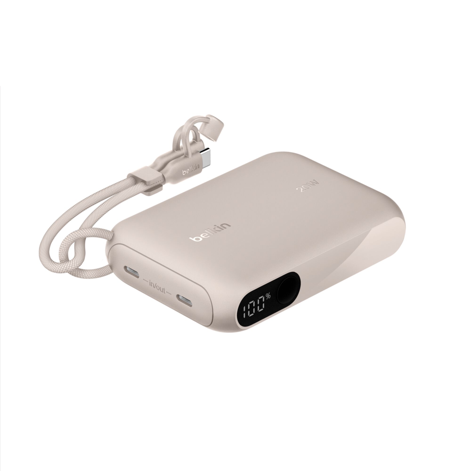 Belkin BoostCharge Power Bank 10K with Display, 20W USB-C, Sand