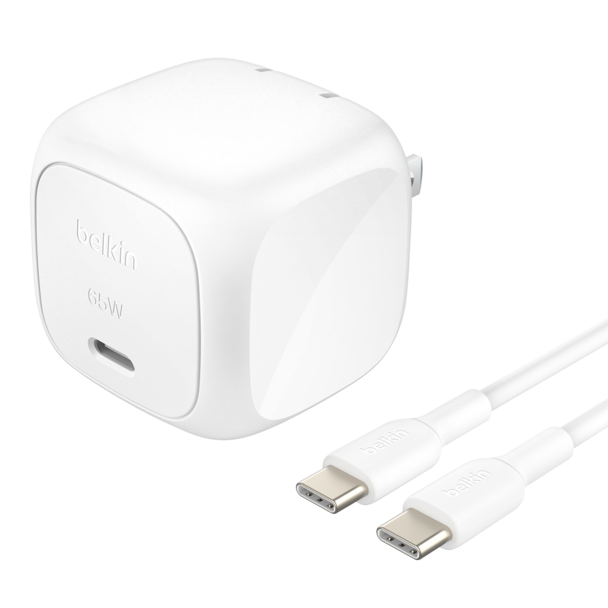 Belkin BoostCharge Compact 65W USB-C Wall Charger with 1m USB-C Cable, White