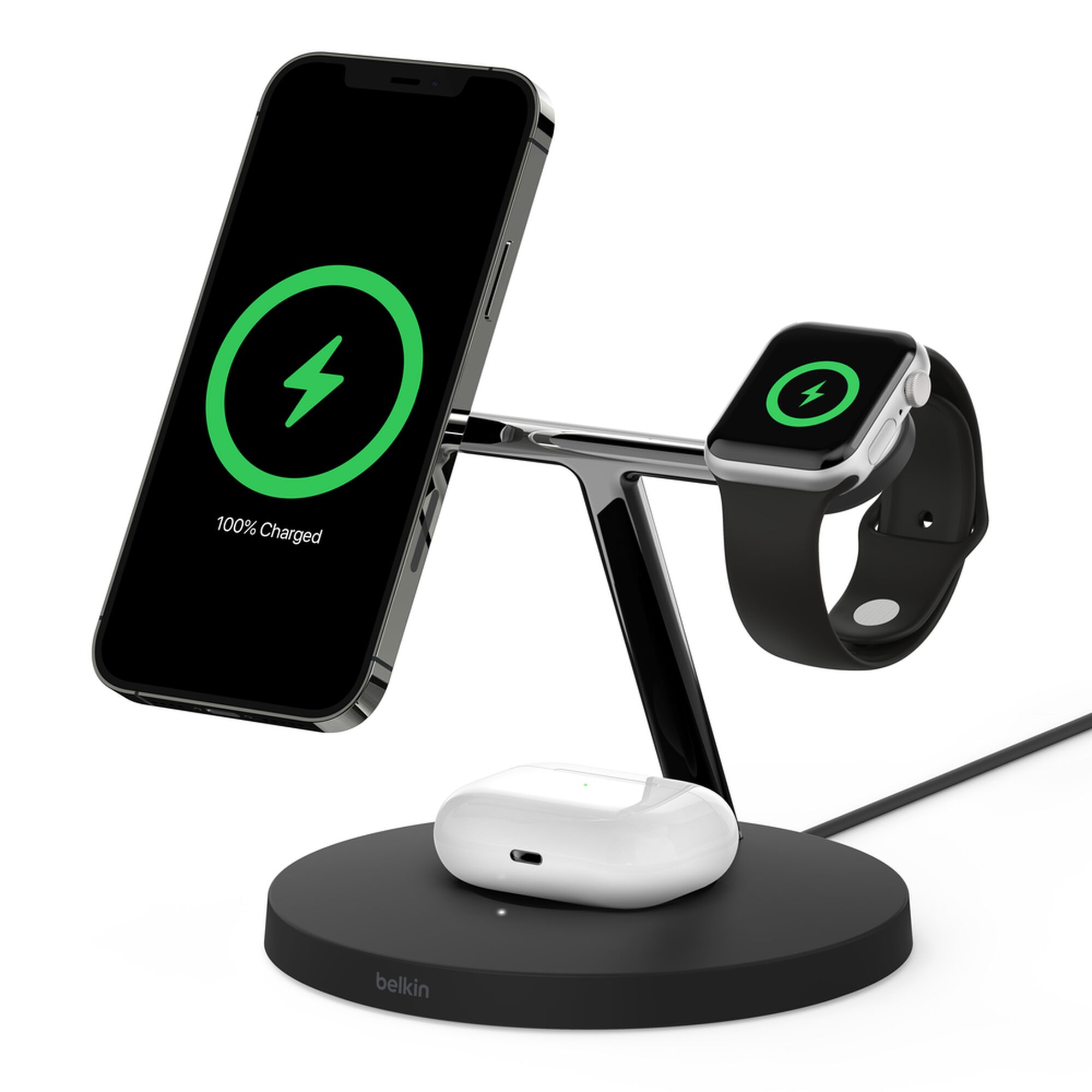 Belkin BoostCharge Pro 3-in-1 Wireless Charger with MagSafe 15W, Black, Certified Refurbished