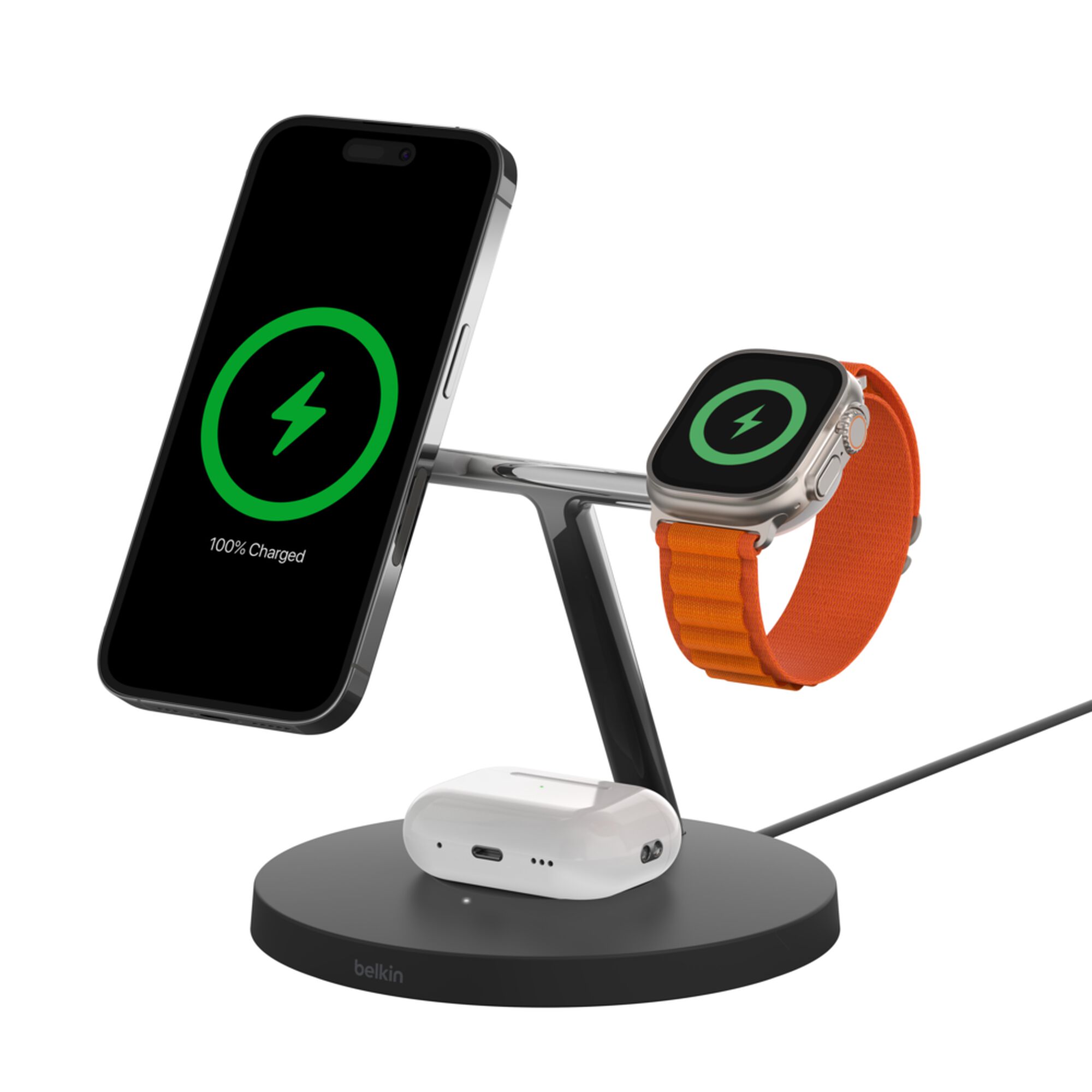 Belkin BoostCharge Pro 3-in-1 Wireless Charging Stand with MagSafe 15W, Black (Certified Refurbished)