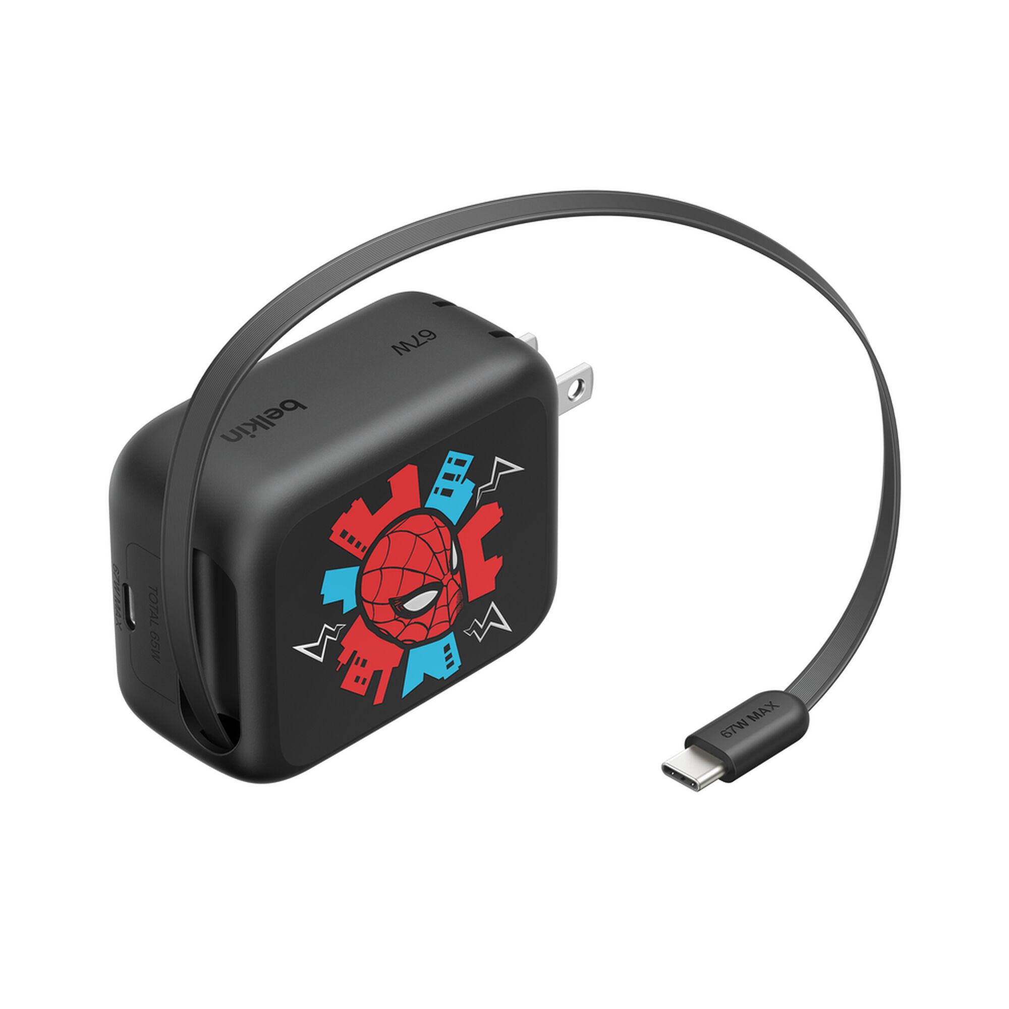 Belkin UltraCharge Retractable GaN Wall Charger 67W, Spider-Man: Brand New Day Edition