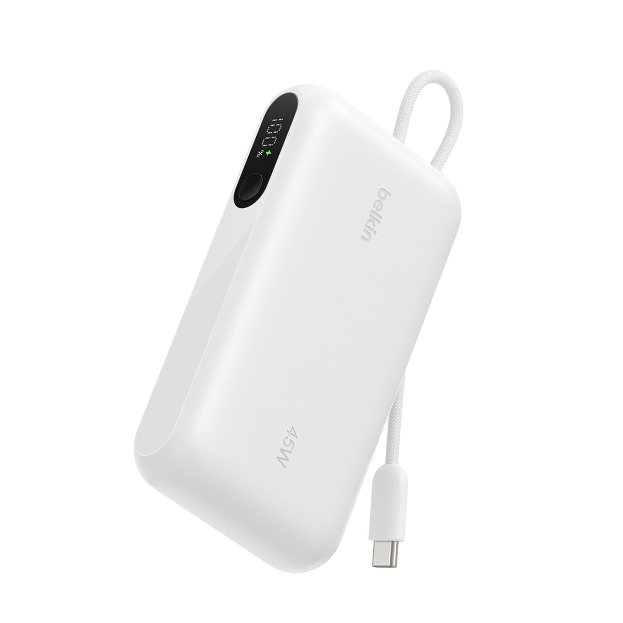 Belkin UltraCharge Power Bank 10K 45W with Integrated USB-C Cable and Display, White