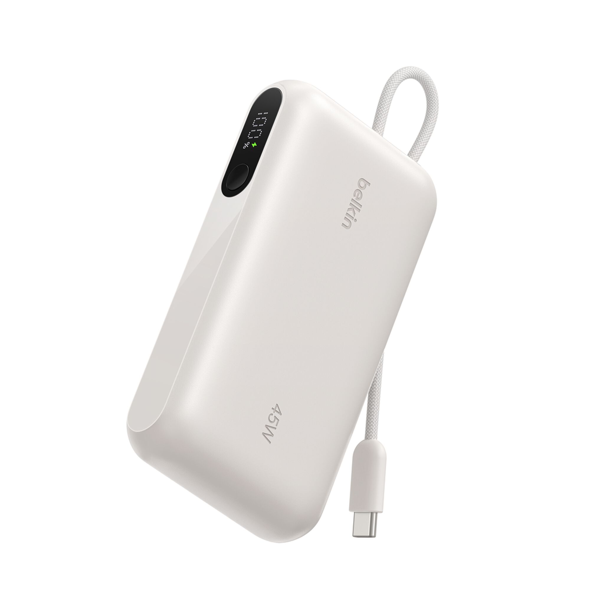 Belkin UltraCharge Power Bank 10K 45W with Integrated USB-C Cable and Display, Sand
