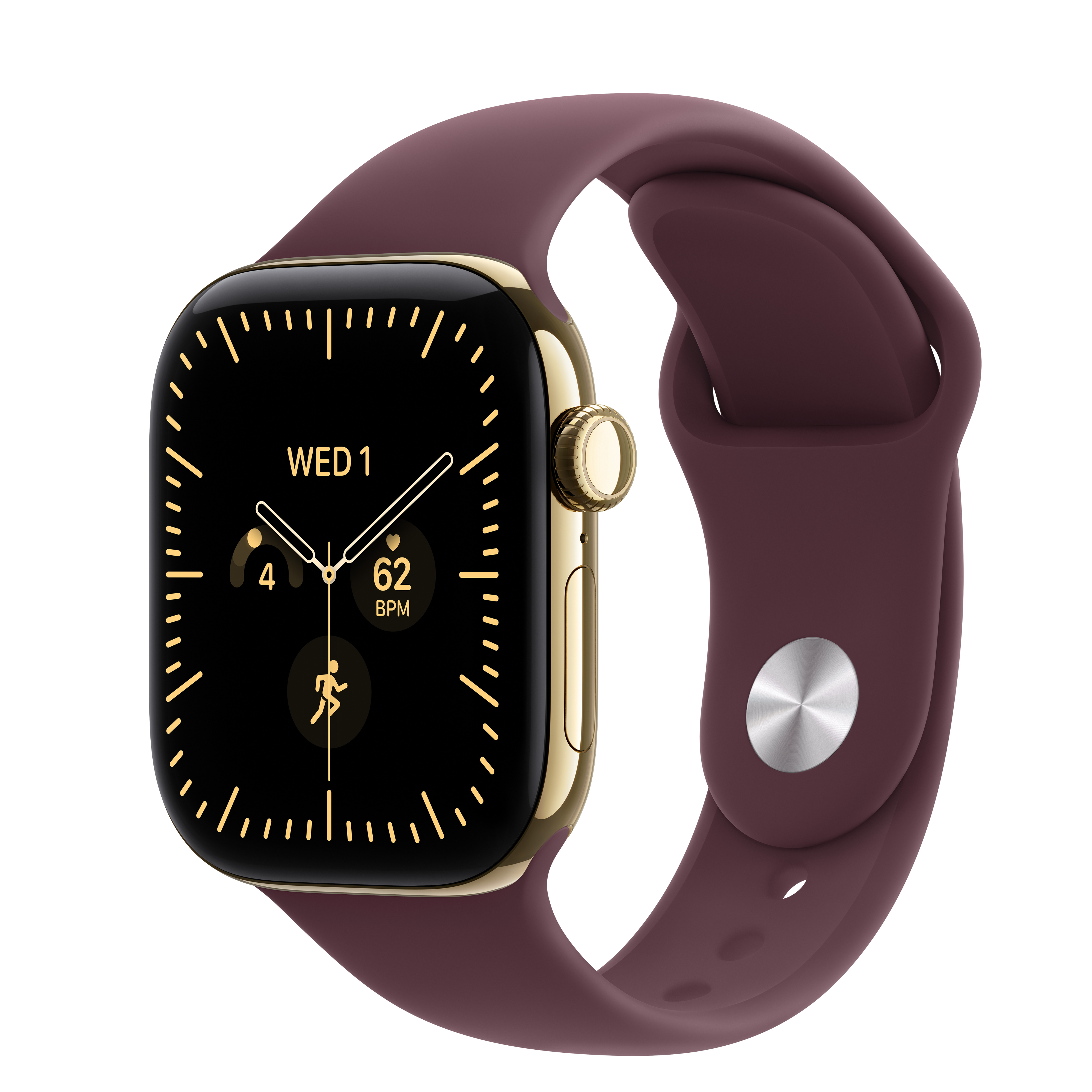 Apple Watch Series 12 GPS + Cellular 42mm Radiant Gold Titanium Case with Burgundy Sport Band S/M