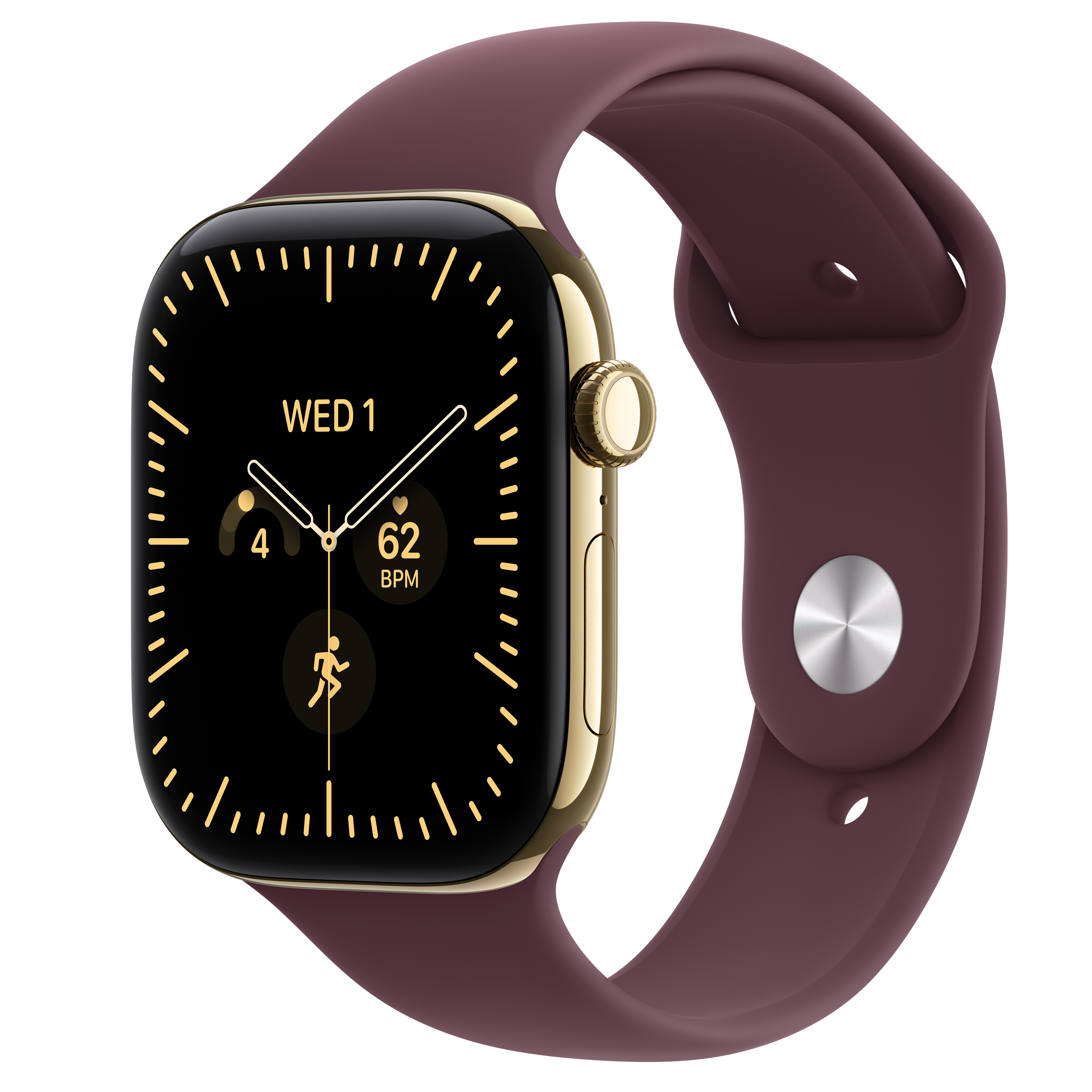 Apple Watch Series 12 GPS + Cellular 46mm Radiant Gold Titanium Case with Burgundy Sport Band - S/M