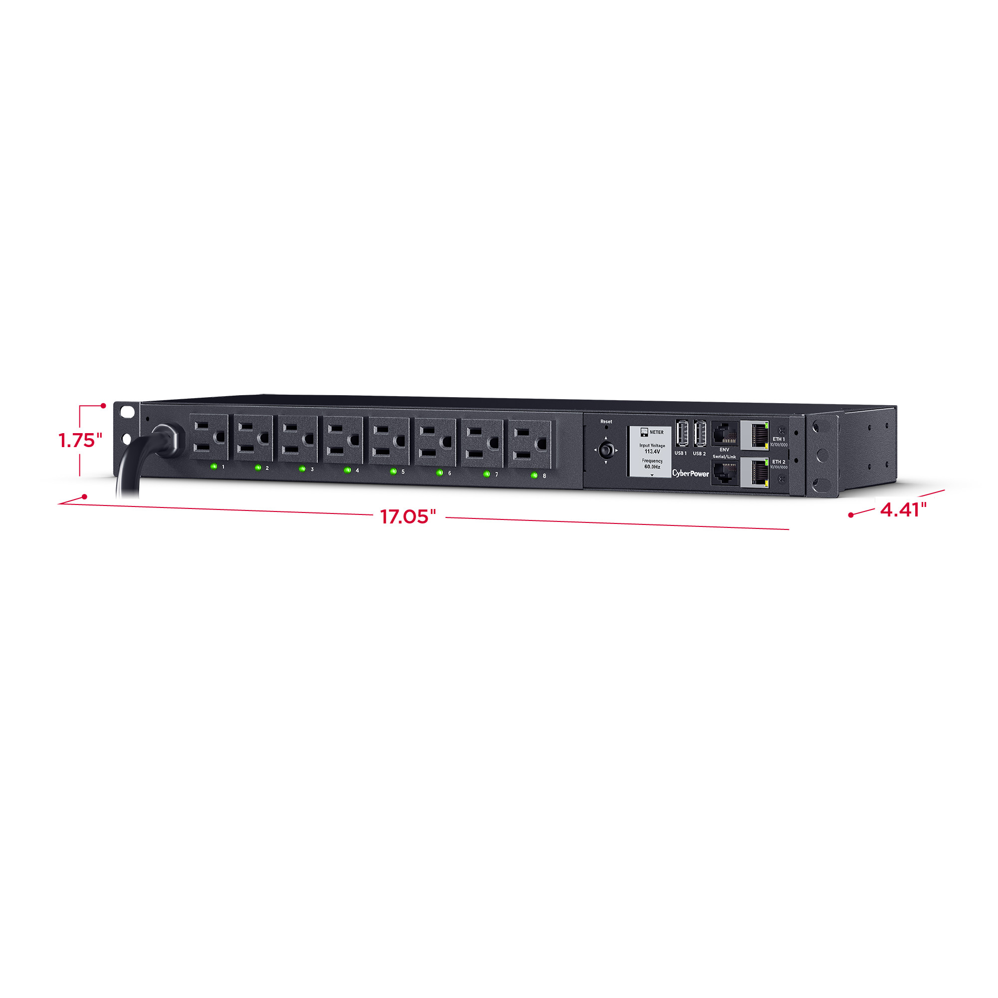 8 Outlets, 12 ft, NEMA 5-15P, Black — view 5