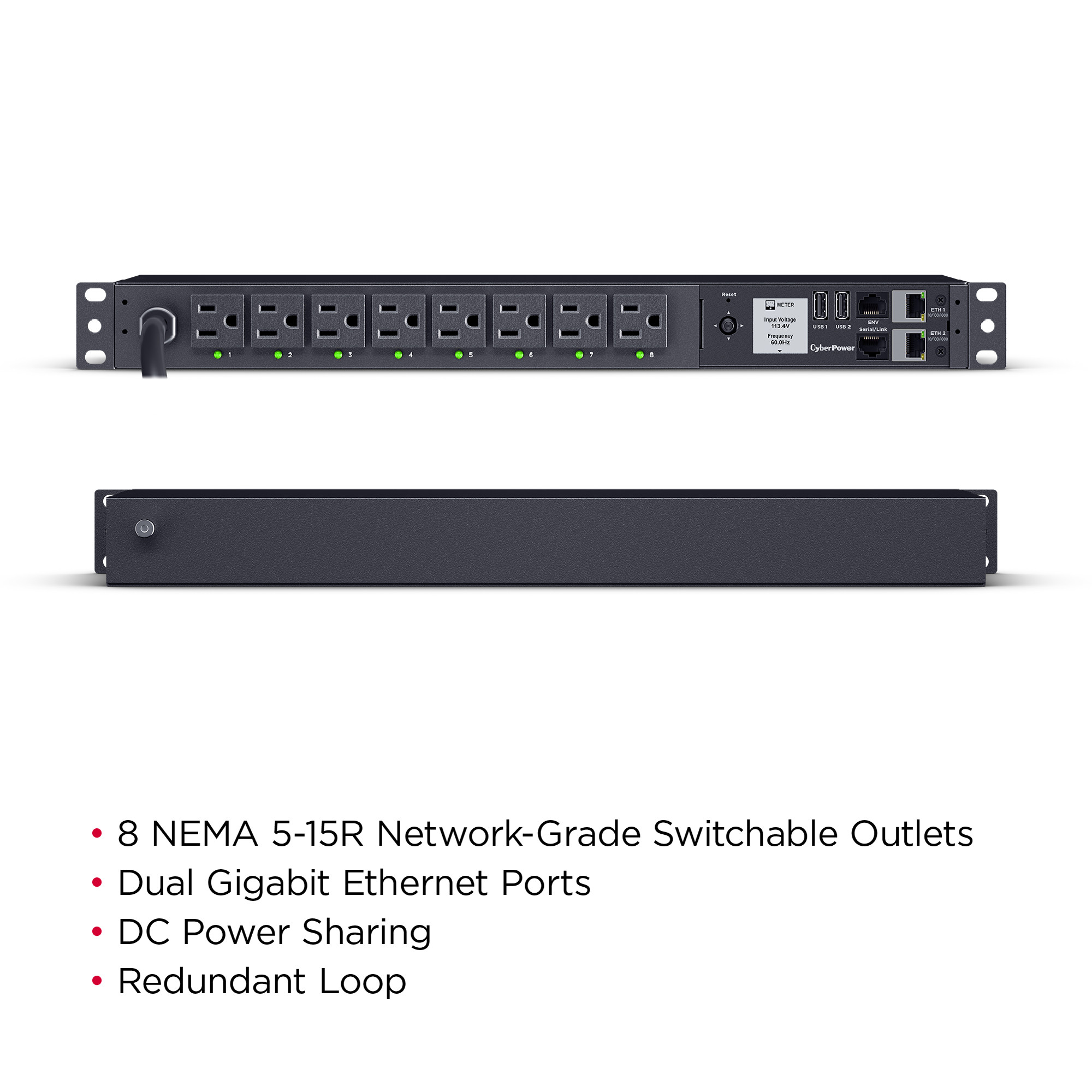 8 Outlets, 12 ft, NEMA 5-15P, Black — view 4