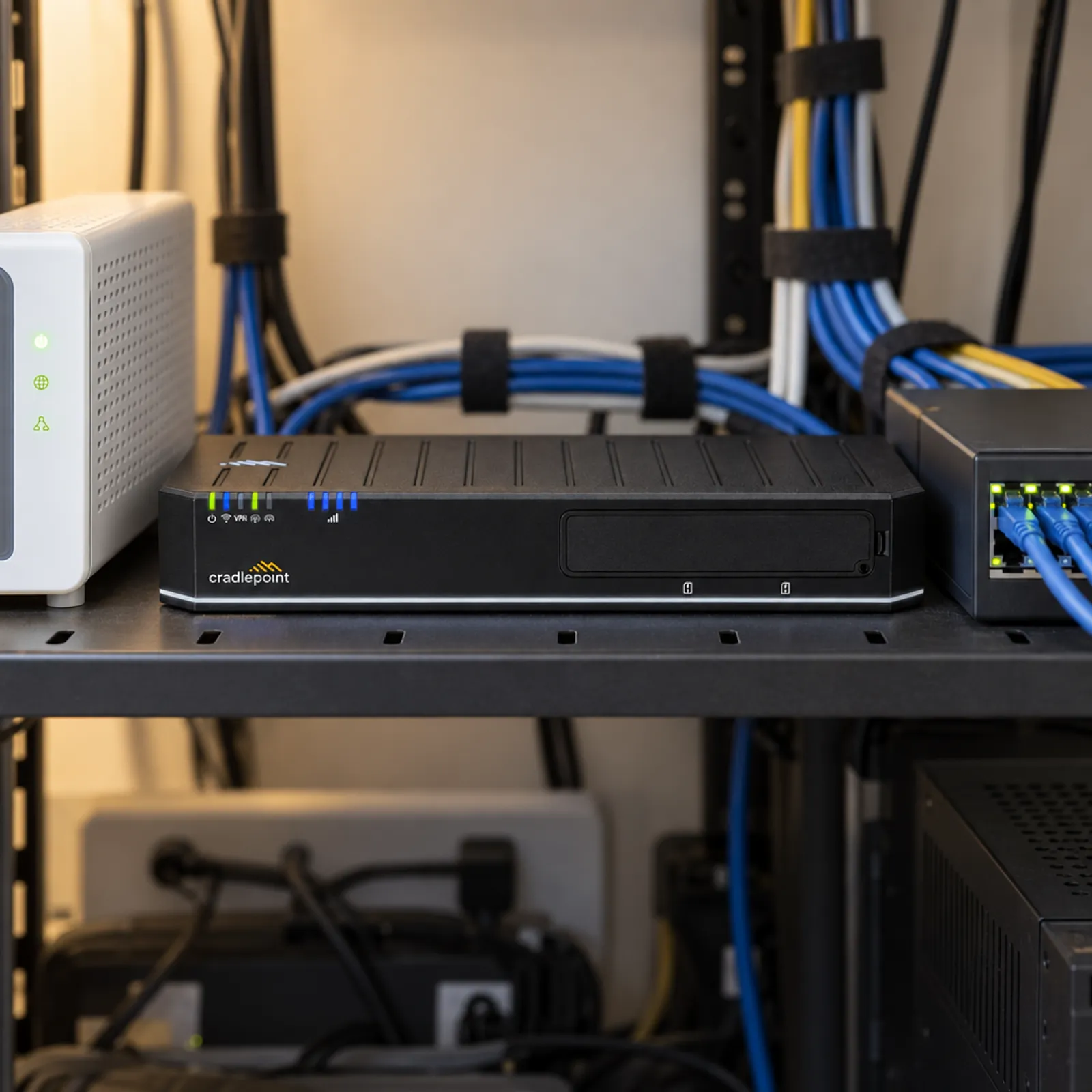 The backup router installed next to the fiber modem