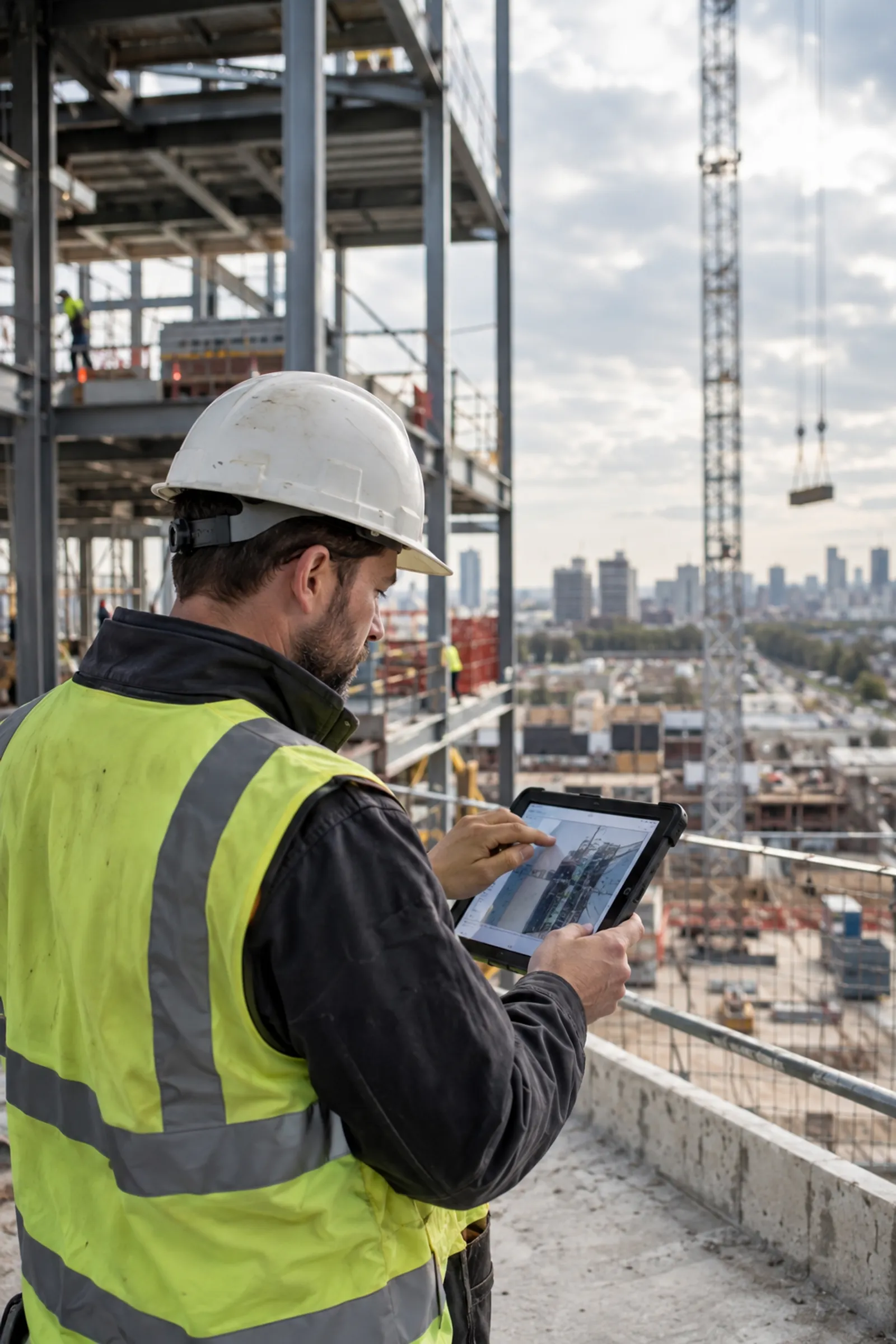 Engineer reviewing plans on site