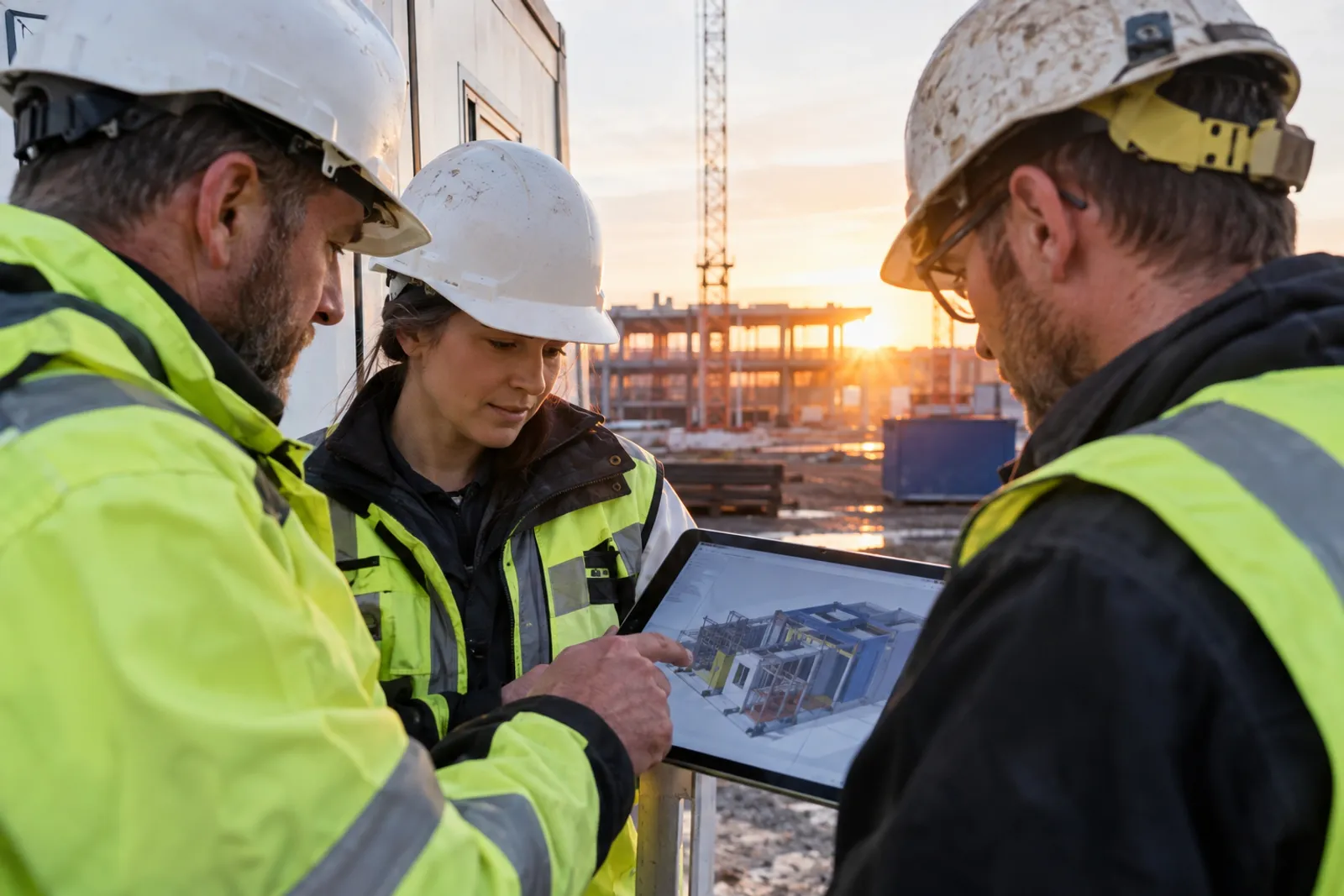 Crew reviewing a 3D model on site