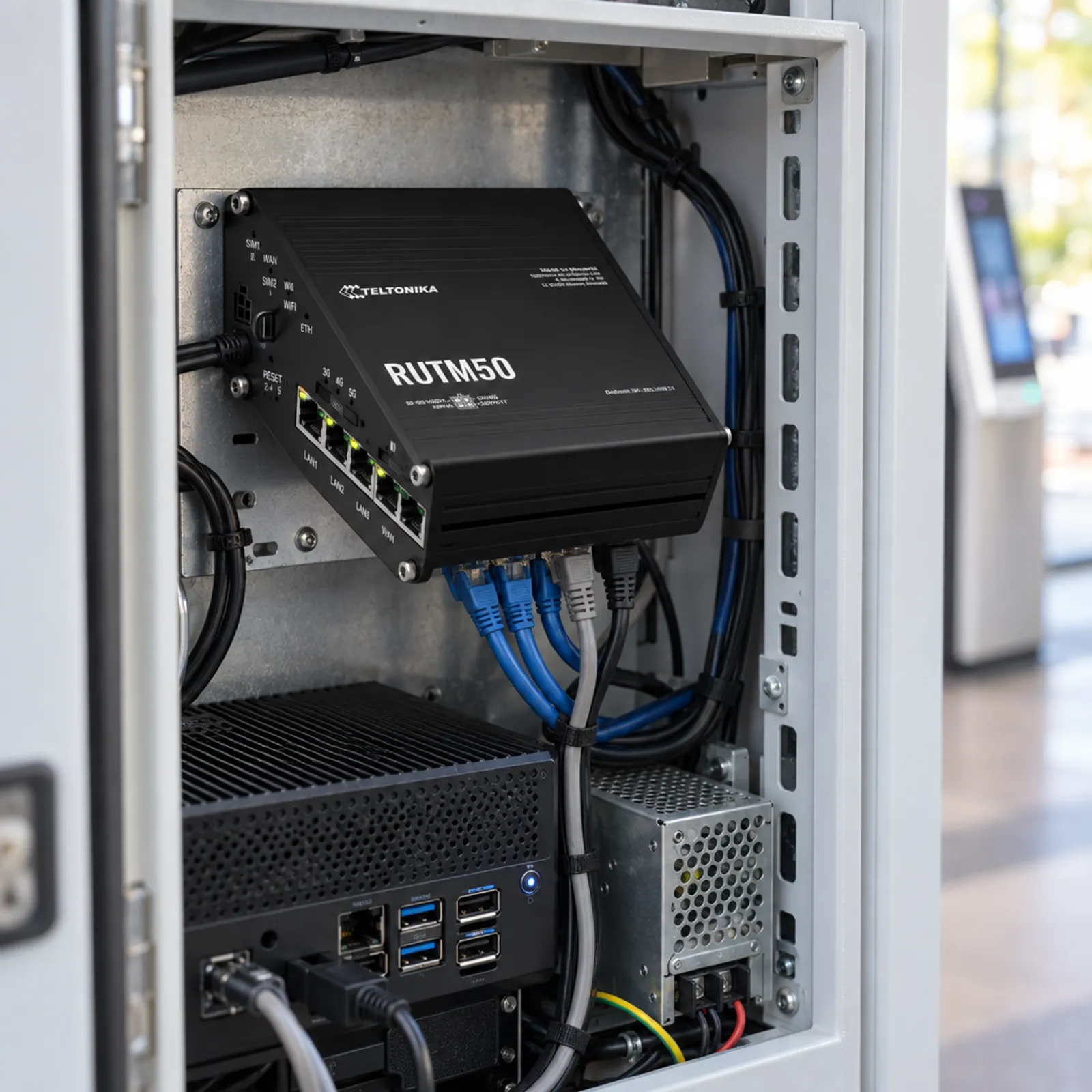 5G router mounted inside a kiosk