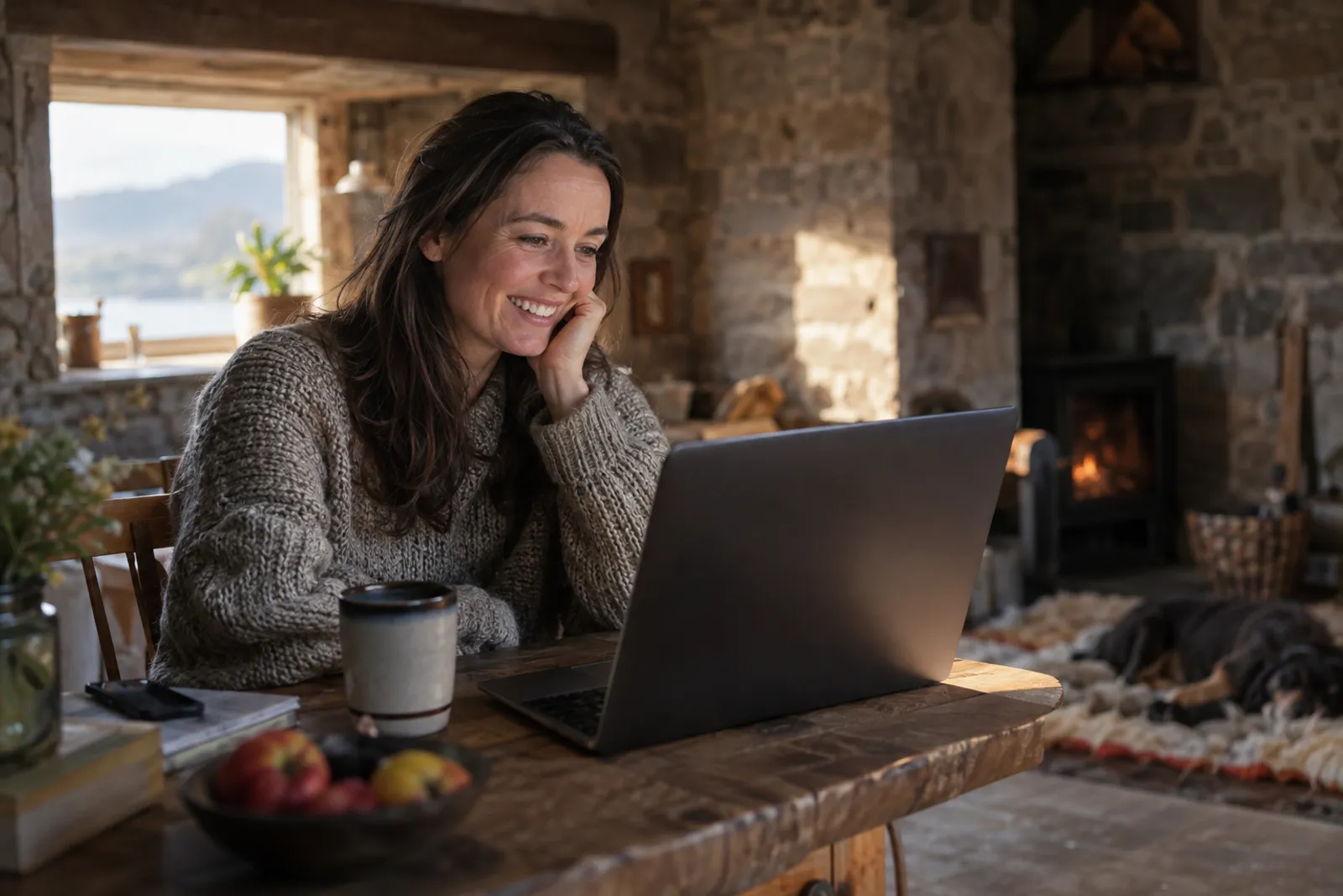 Clear video call in a stone cottage