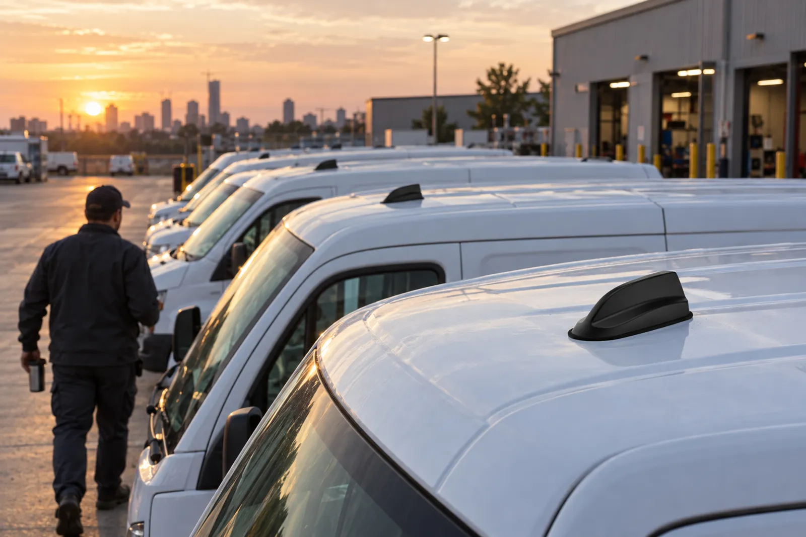 Service van fleet with roof-mounted cellular antennas