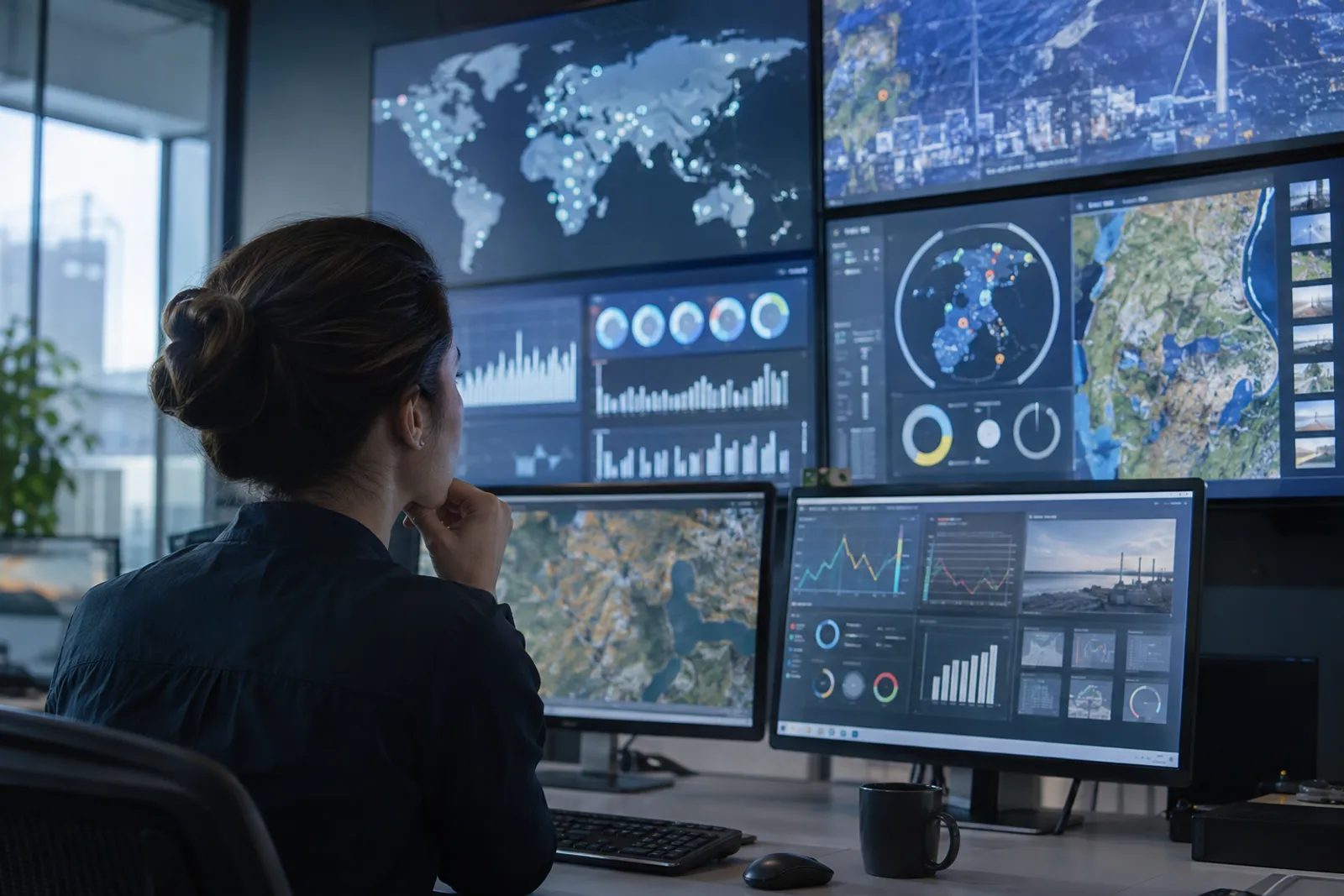Operator watching remote sites on dashboards