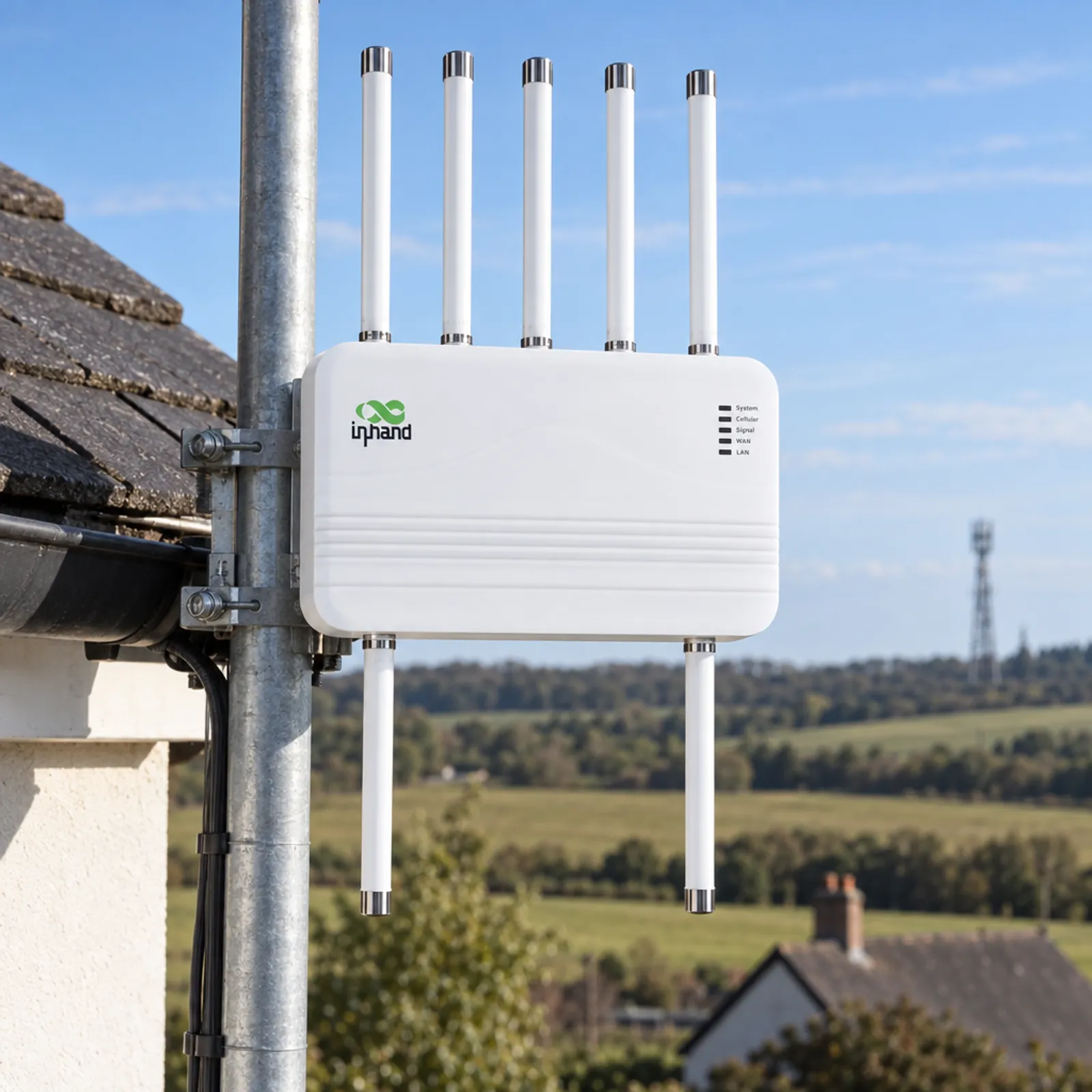 Outdoor 5G unit on a roof mast